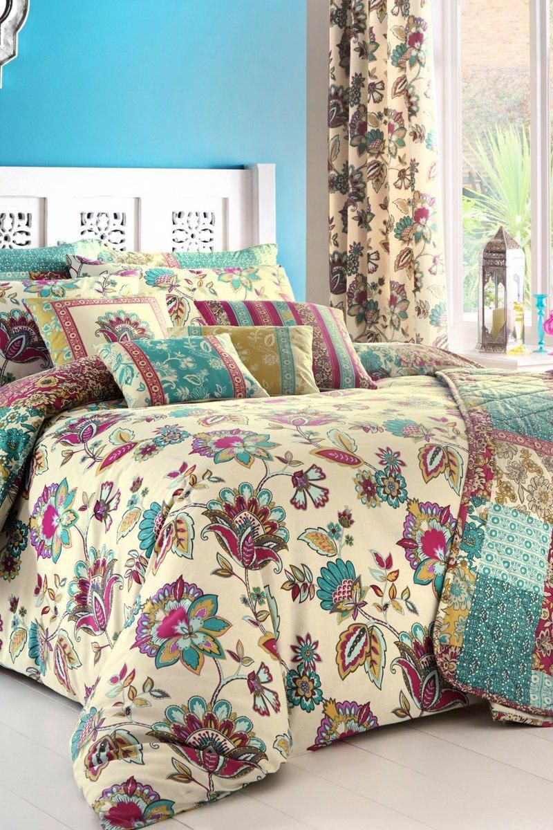 Dreams & Drapes 'Marinelli' Hand Painted Floral Print Duvet Cover Set in Teal