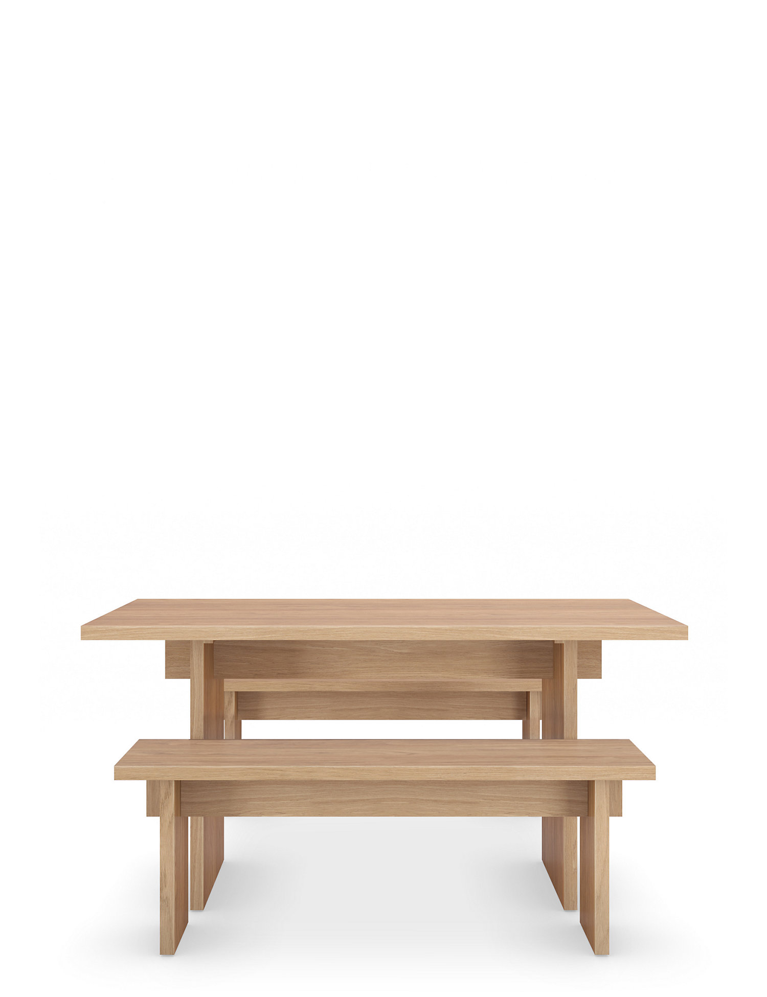 M&S Modern Oak Dining Table with Benches, Oak