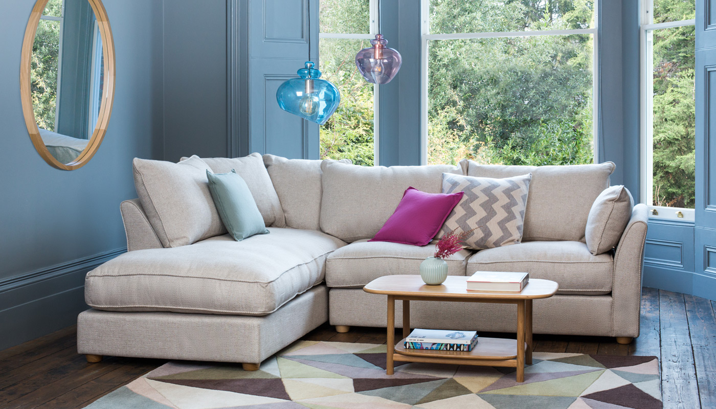 Heal's Tailor Left Hand Facing Corner Sofa Varese Velvet Alchemilla Natural