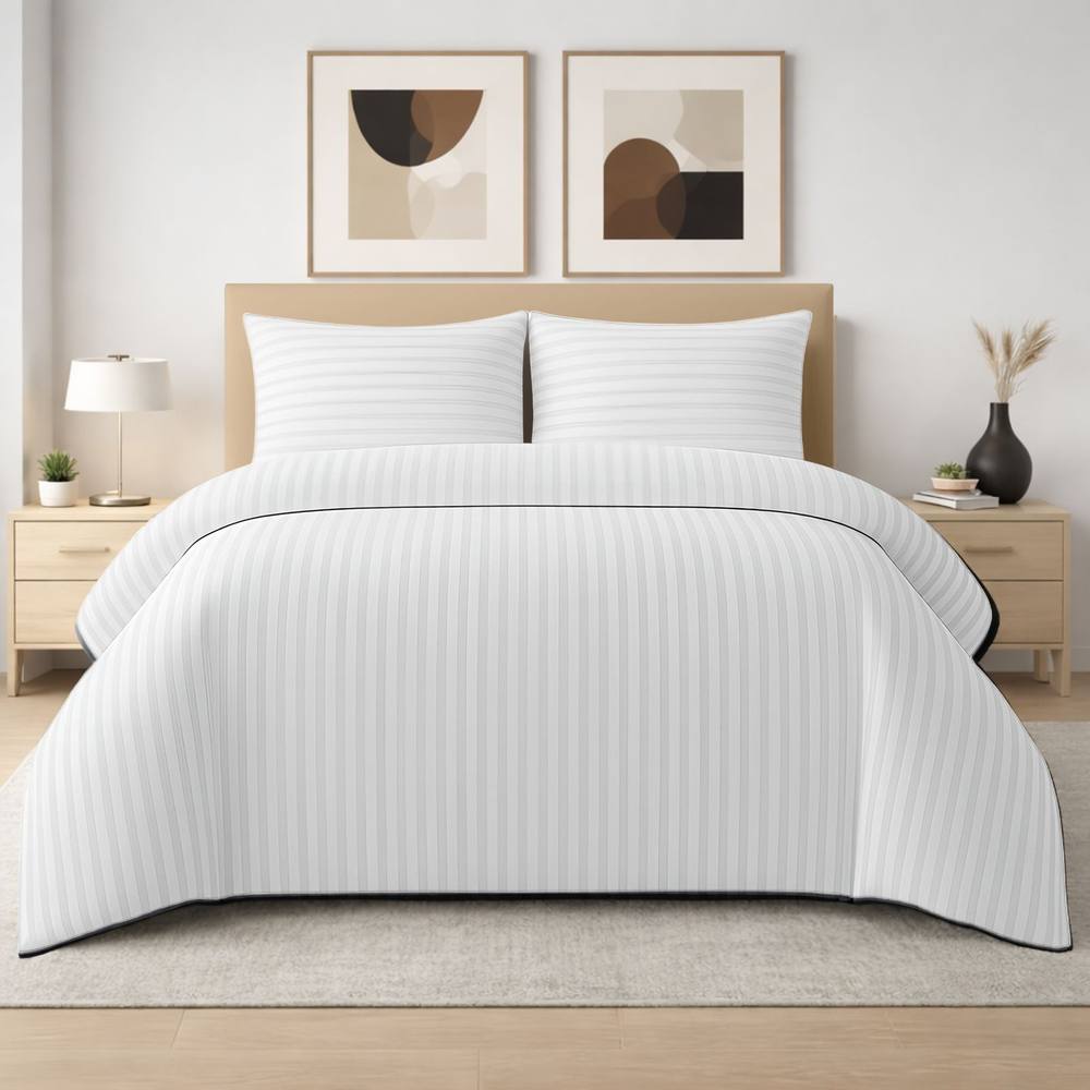Grace 4 Pack Duvet Cover Set Modern Stripe Design Bedding Sets in White
