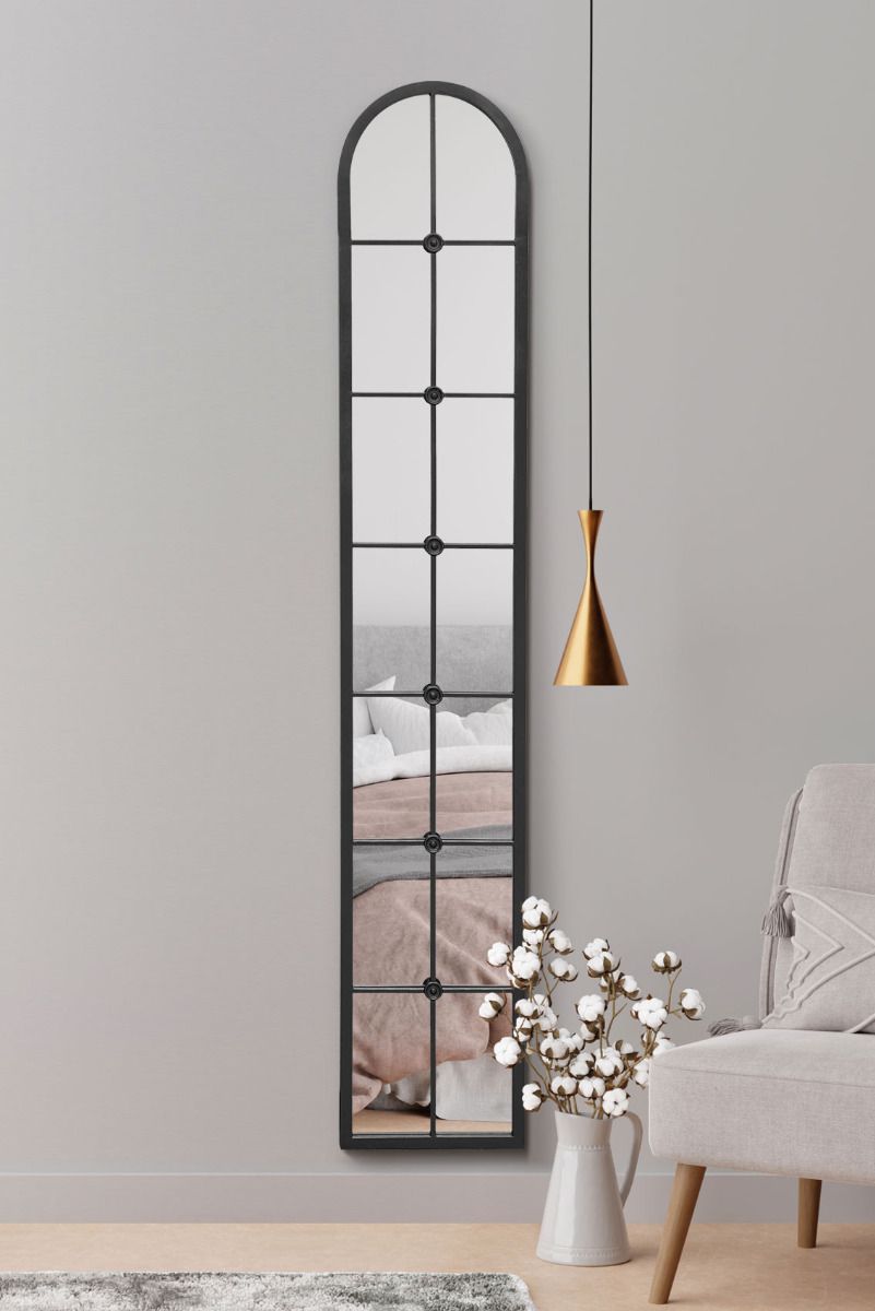 MirrorOutlet Black Framed Arched Leaner Wall Mirror 67" X 12" (170CM X 30CM)