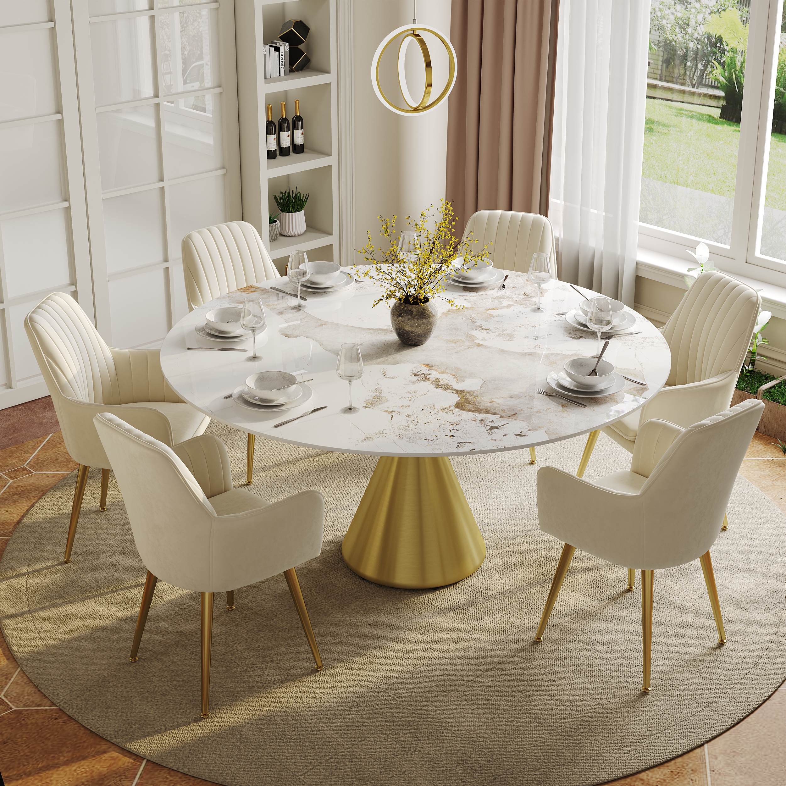 Dining Set 60" Sintered Stone Dining Table with 6 Chairs