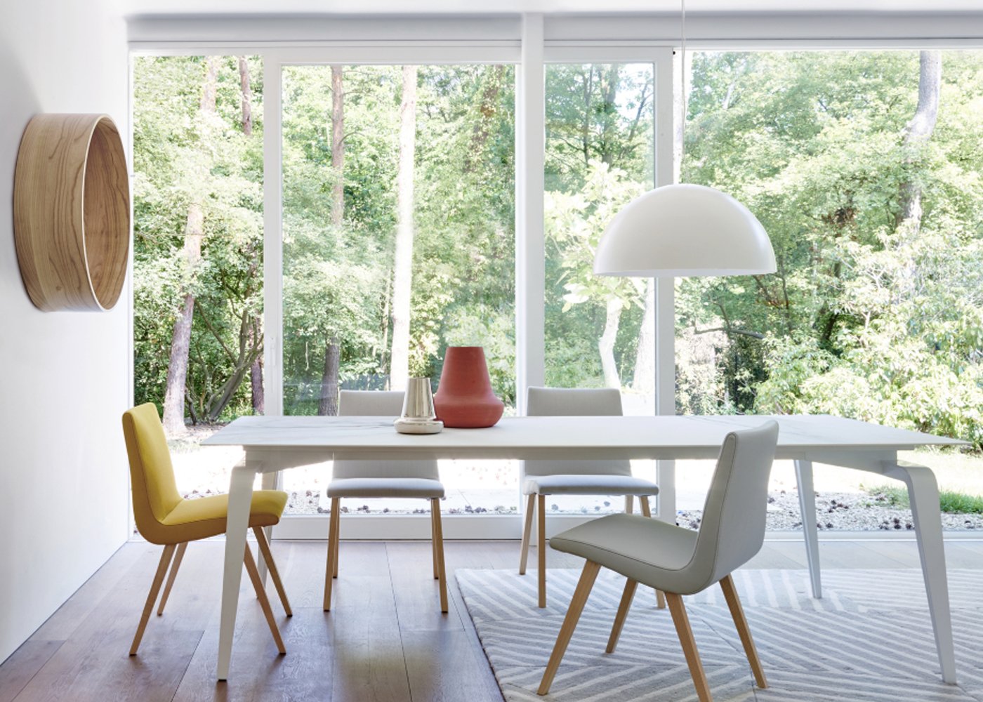 Ligne Roset Odessa Rectangular Dining Table White Marble Effect White Legs 240 x 98cm