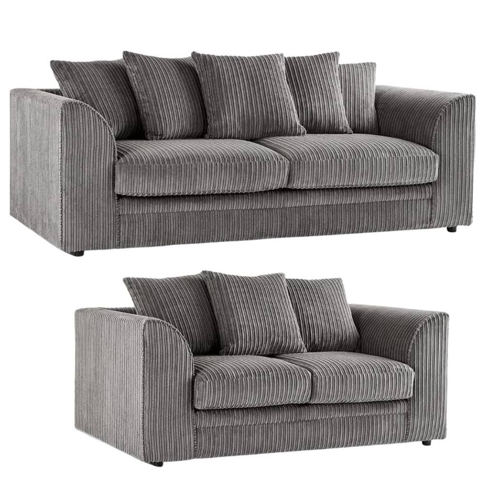 Bliss Furniture Jumbo Cord Scatter Back 3+2 Seater Sofa Set in Dylan Grey Colour