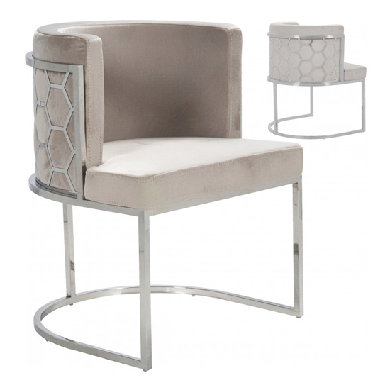 Meta Beige Velvet Dining Chairs In Pair With Silver Legs
