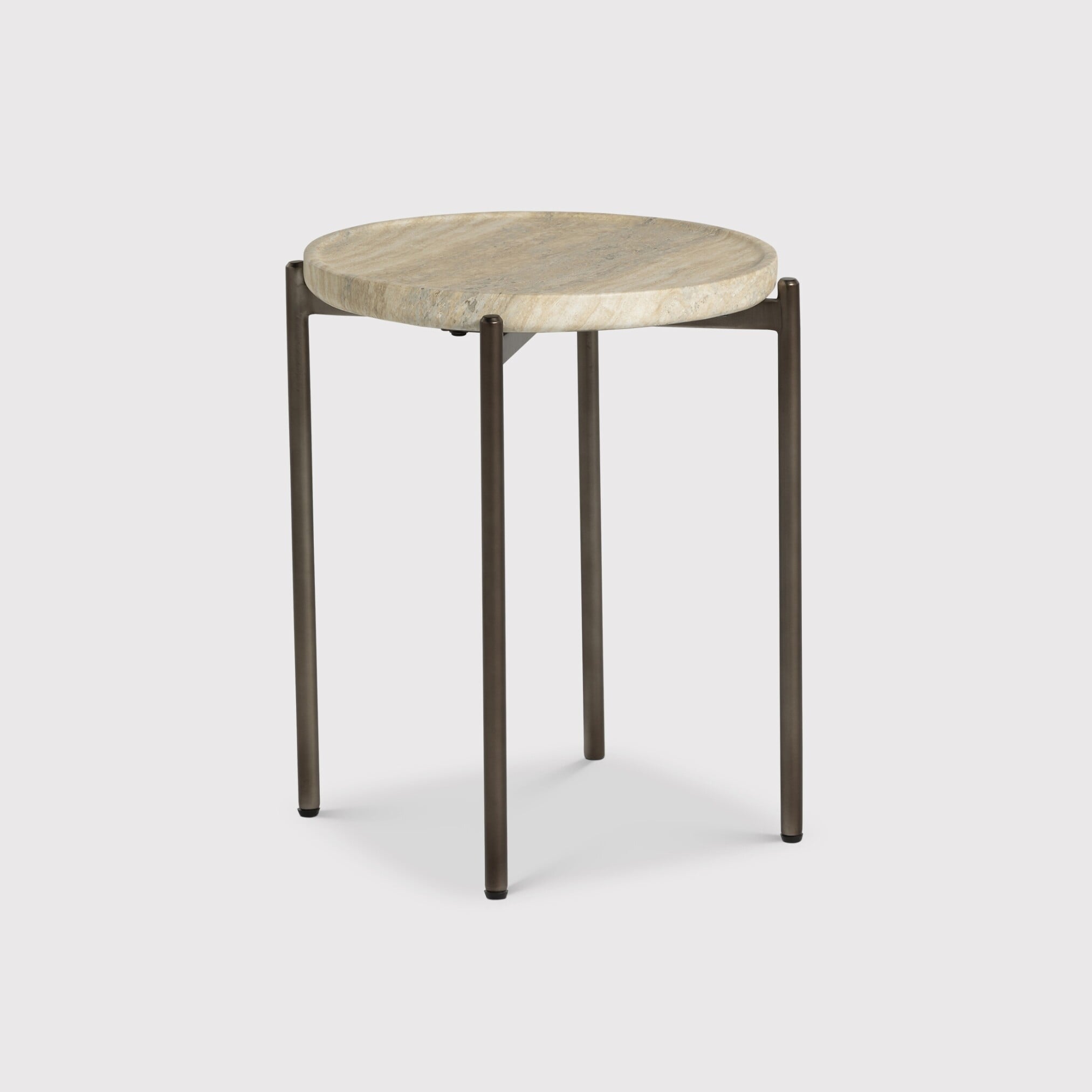 Ryde Low Dark Travertine Side Table, Round, Neutral | Barker & Stonehouse