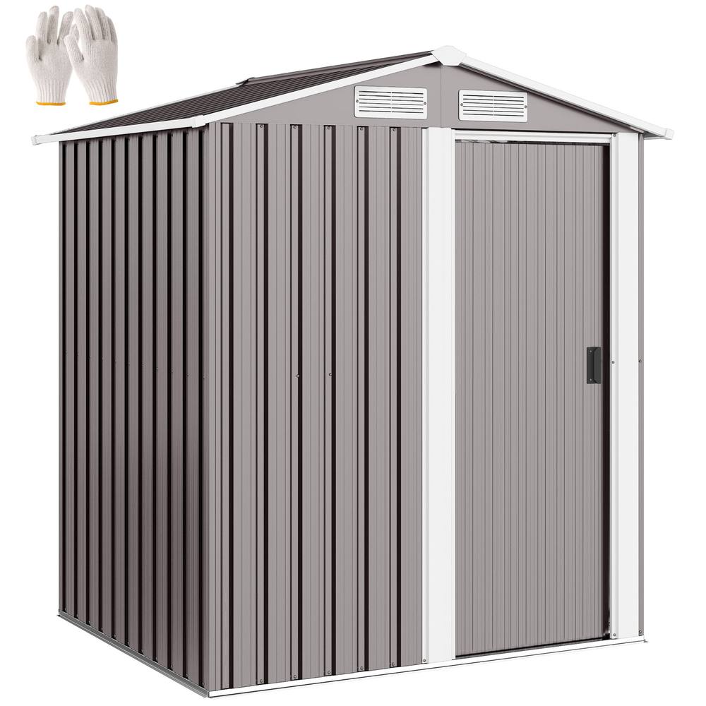 OUTSUNNY 5ft x 4.3ft Outdoor Metal Storage Shed with Sliding Door Sloped Roof in Grey 2