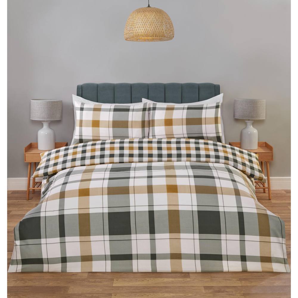 Rapport Home Braemar Check Microfibre Duvet Cover Set with Pillowcase (Green)