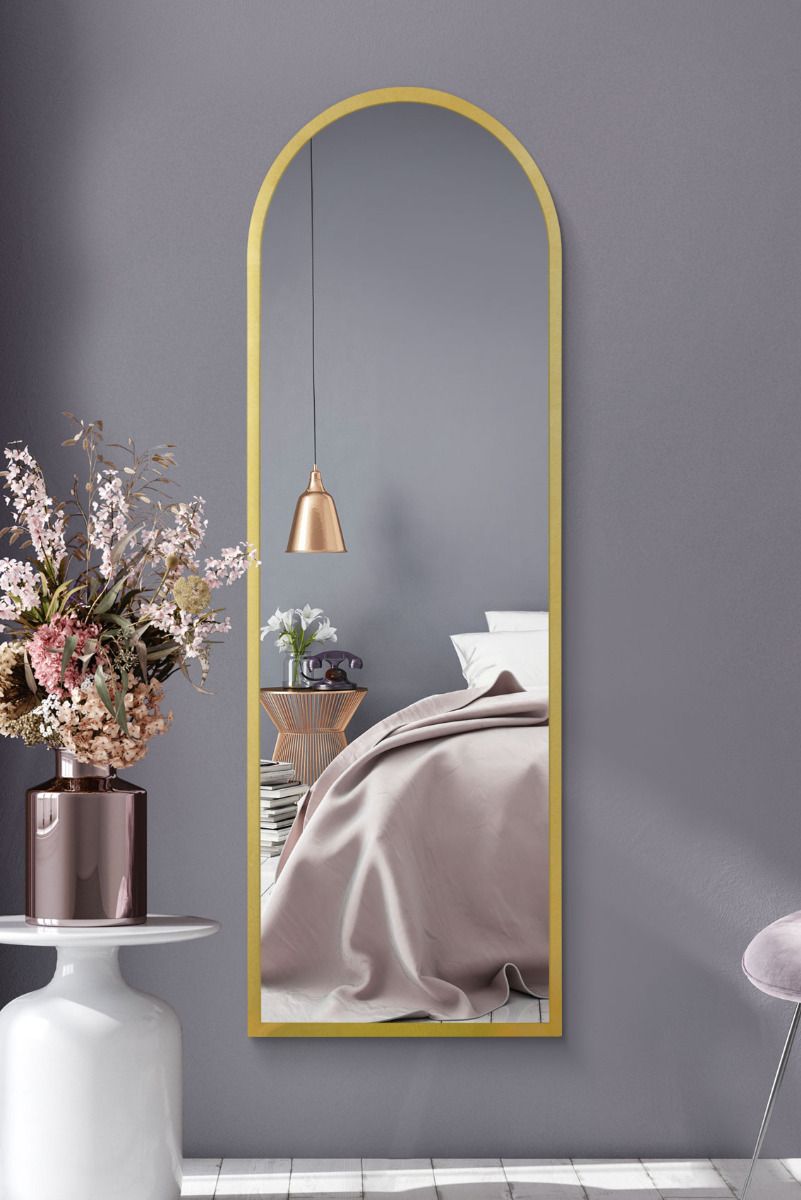 MirrorOutlet Gold Framed Arched Leaner/Wall Mirror 63" X 21" (160CM X 53CM)