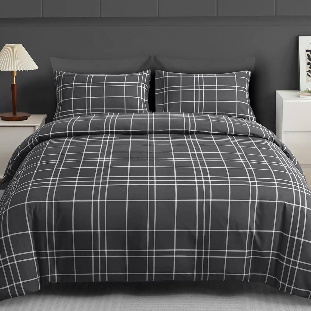 Grace Premium Microfiber Reversible King Size Duvet Cover Sets Ultrasoft in Charcoal