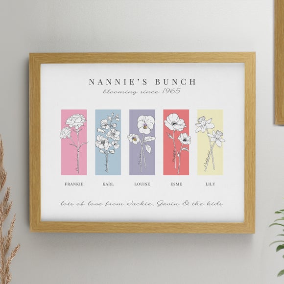 Personalised Birth Flower Family of 5 Framed Print