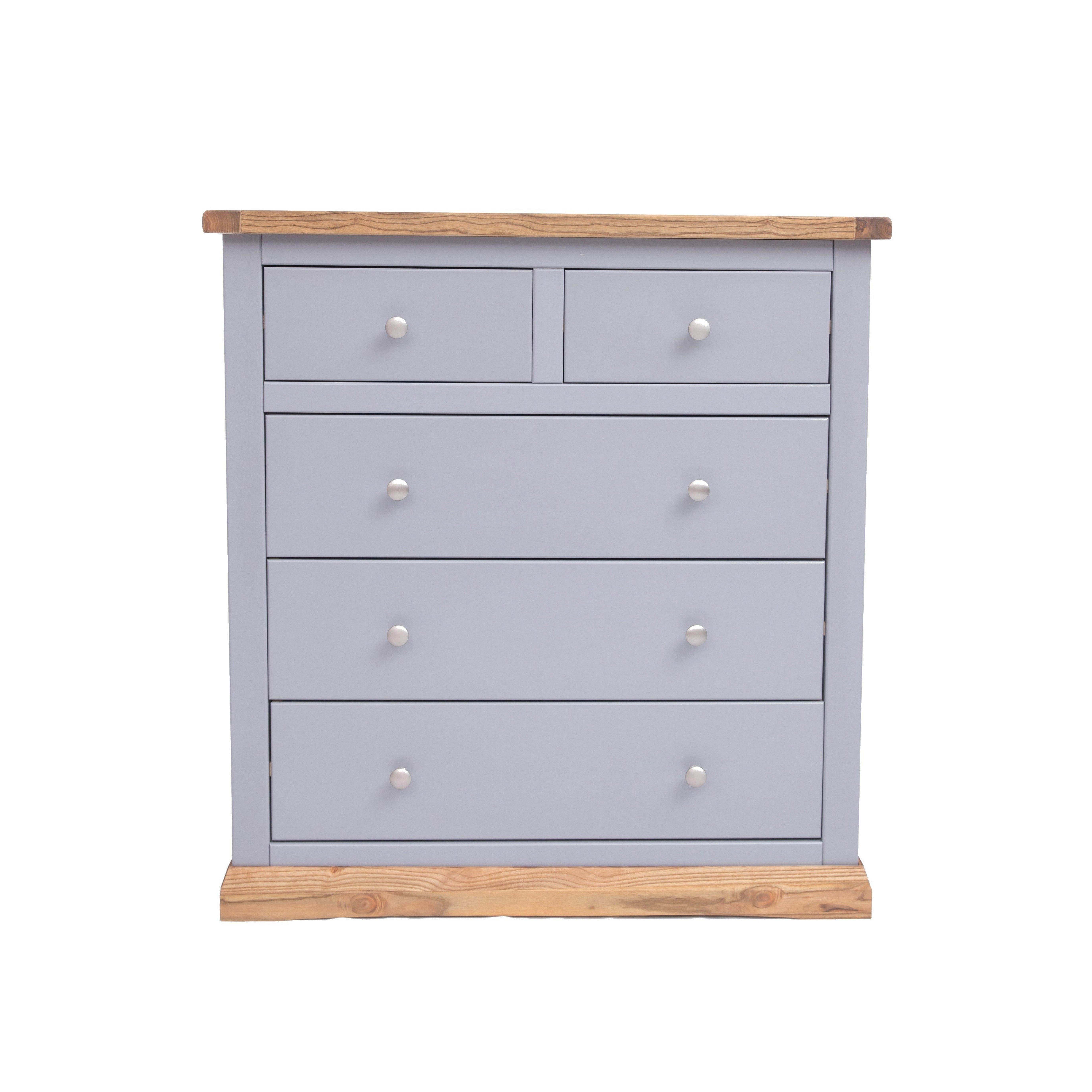 Cabinet Bits Biccari 5 Drawer Chest of Drawers Chrome Knob in Grey