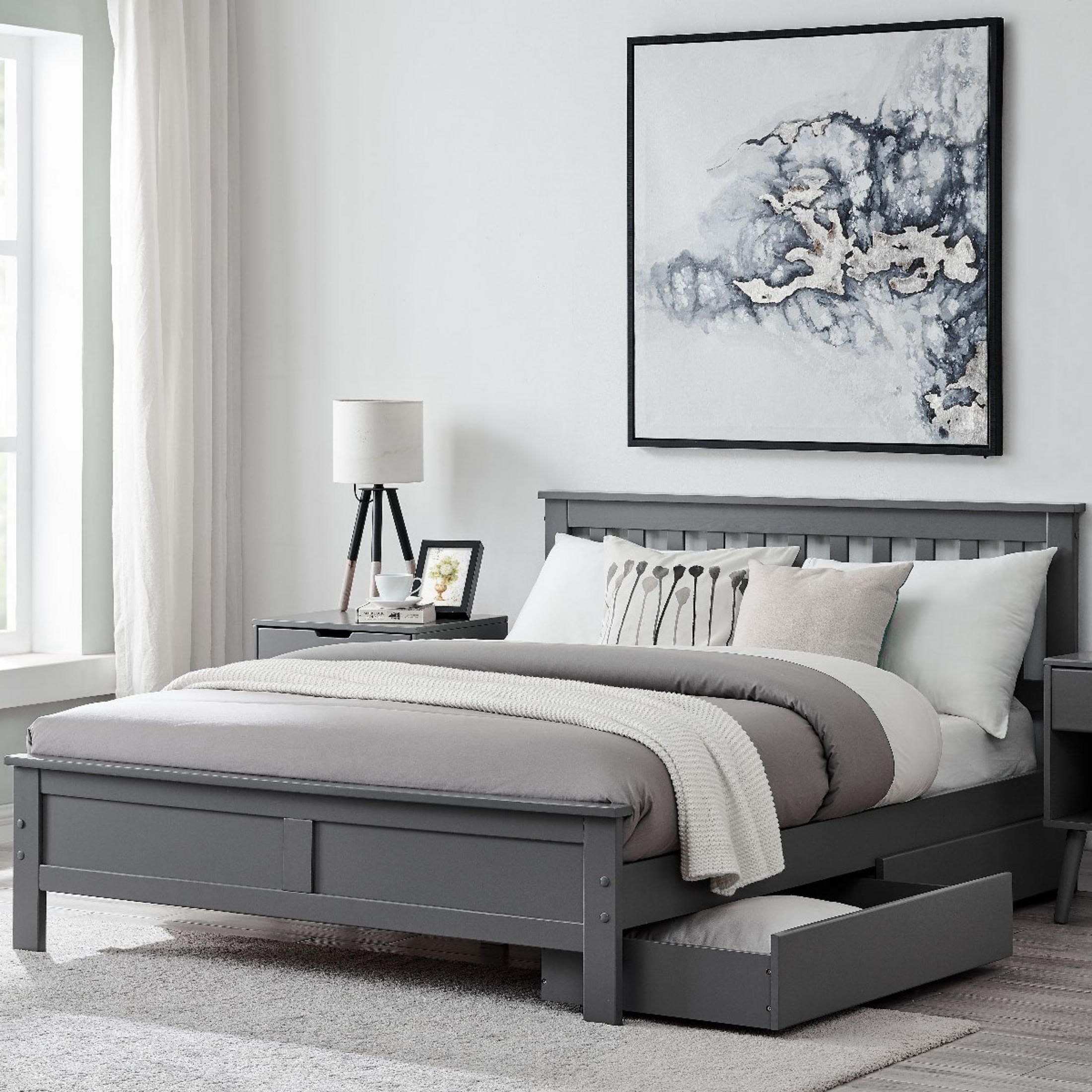 FurnitureboxUK Azure Modern White Solid Pine King Bed + Windsor Mattress + 2 Drawers in Grey