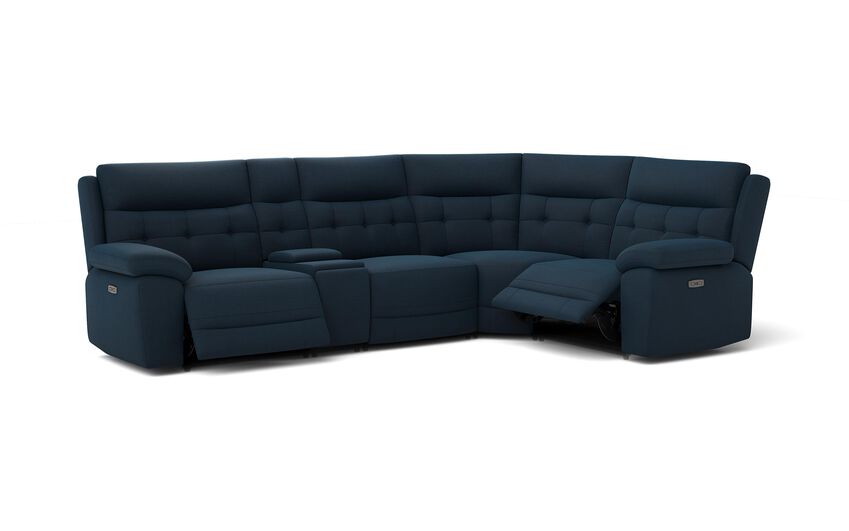 Blue Fabric Belford 3 Corner 1 Power Recliner Sofa with Console