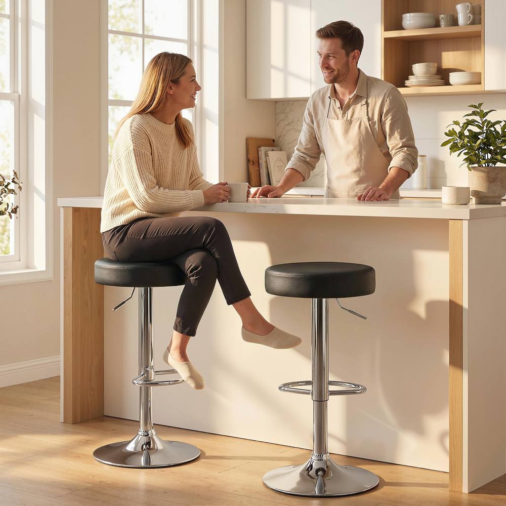 HOMCOM Bar Stools Set of 2, Height Adjustable Breakfast Bar Chairs in Black