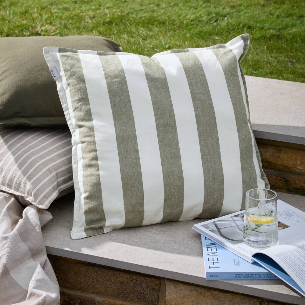 Yard Hayle 100% Cotton Striped Outdoor Cushion in Pale Green