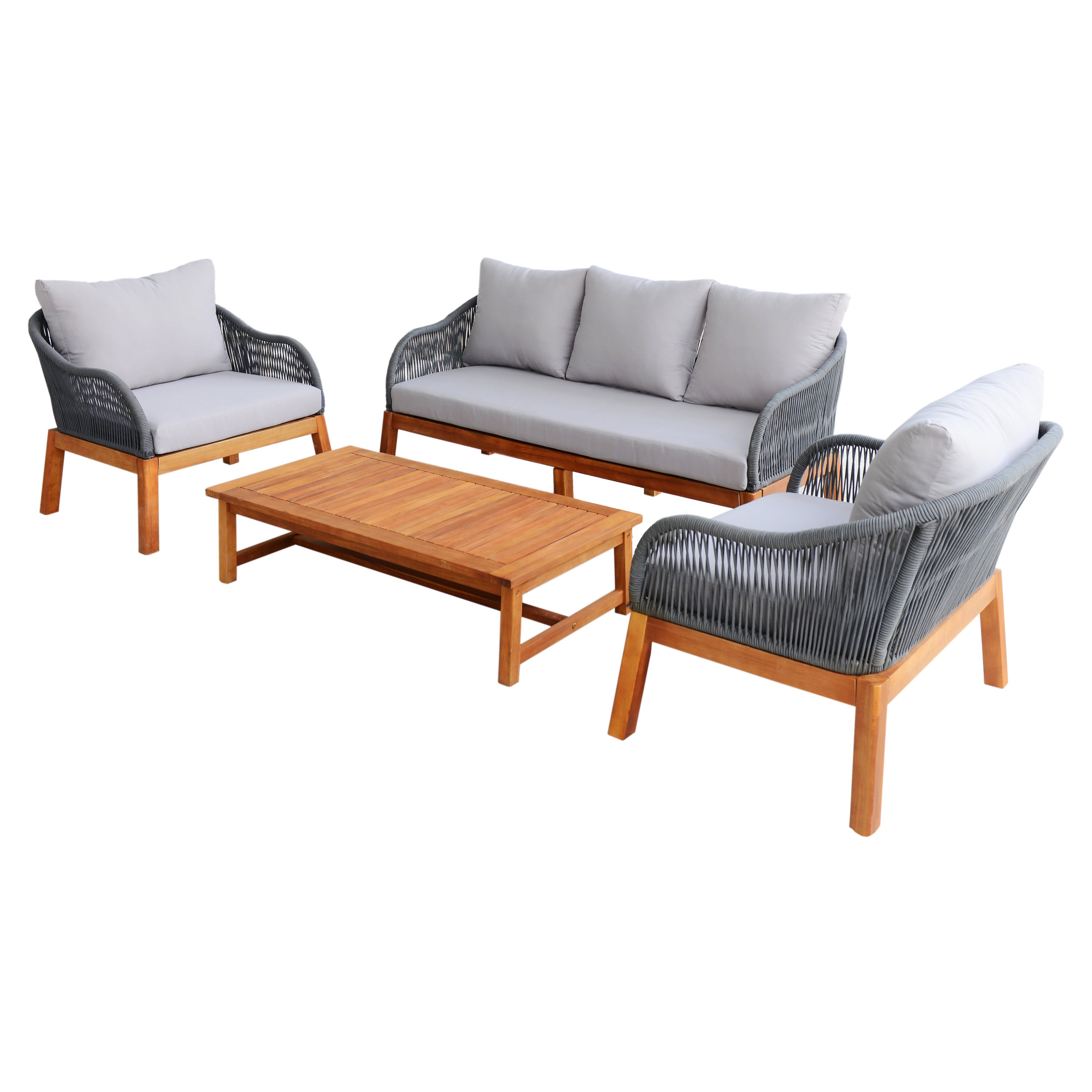 Acacia and Rope 4 Seater Lounge Set Light Grey