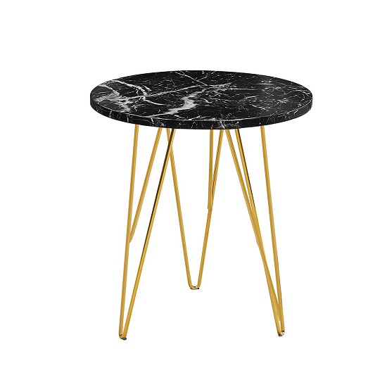 Kerlin Round Lamp Table In Black Marble Effect With Metal Base