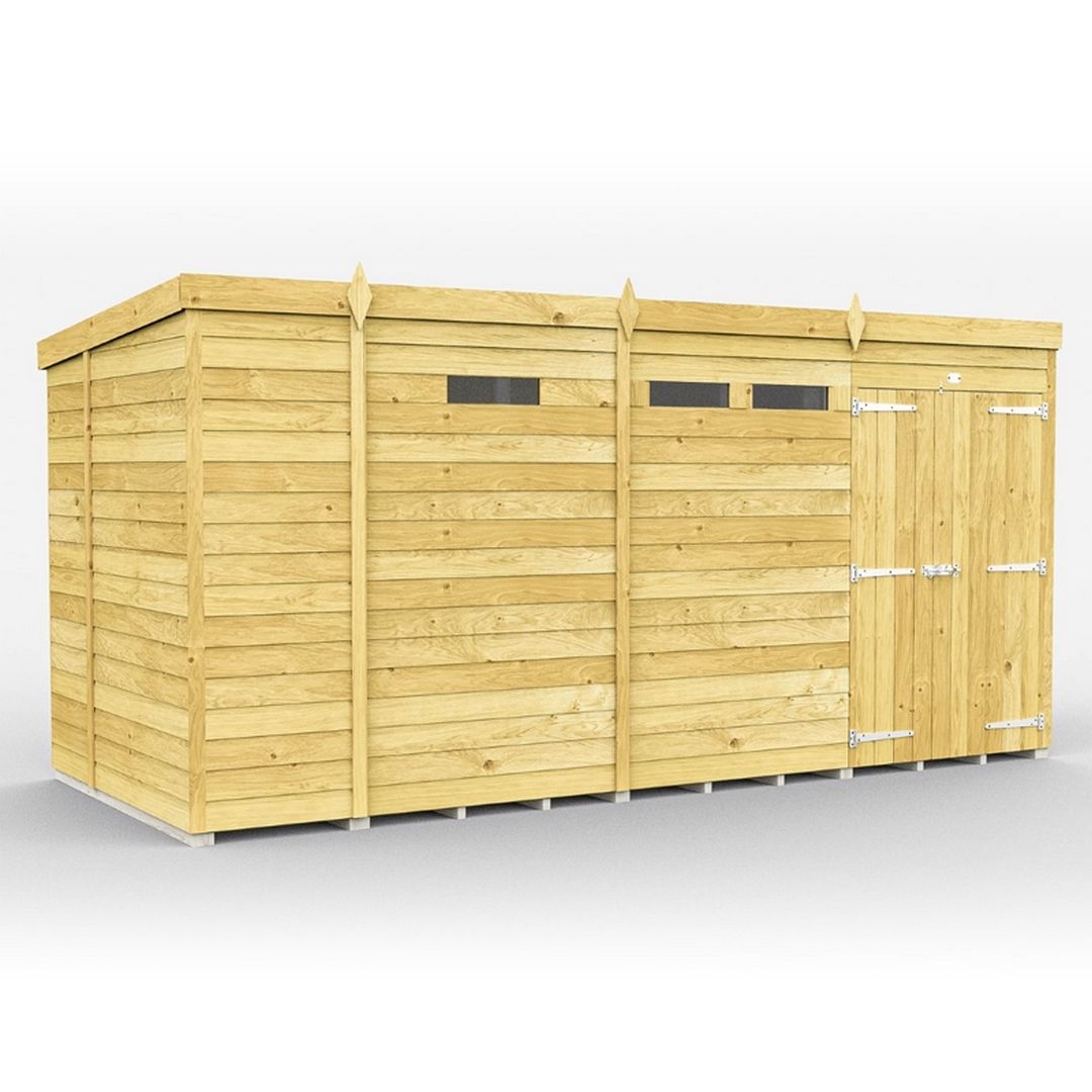 Buttercup Farm 13 x 7 Feet Pent Security Shed - Double Door - L214 x W387 x H201 cm in Brown