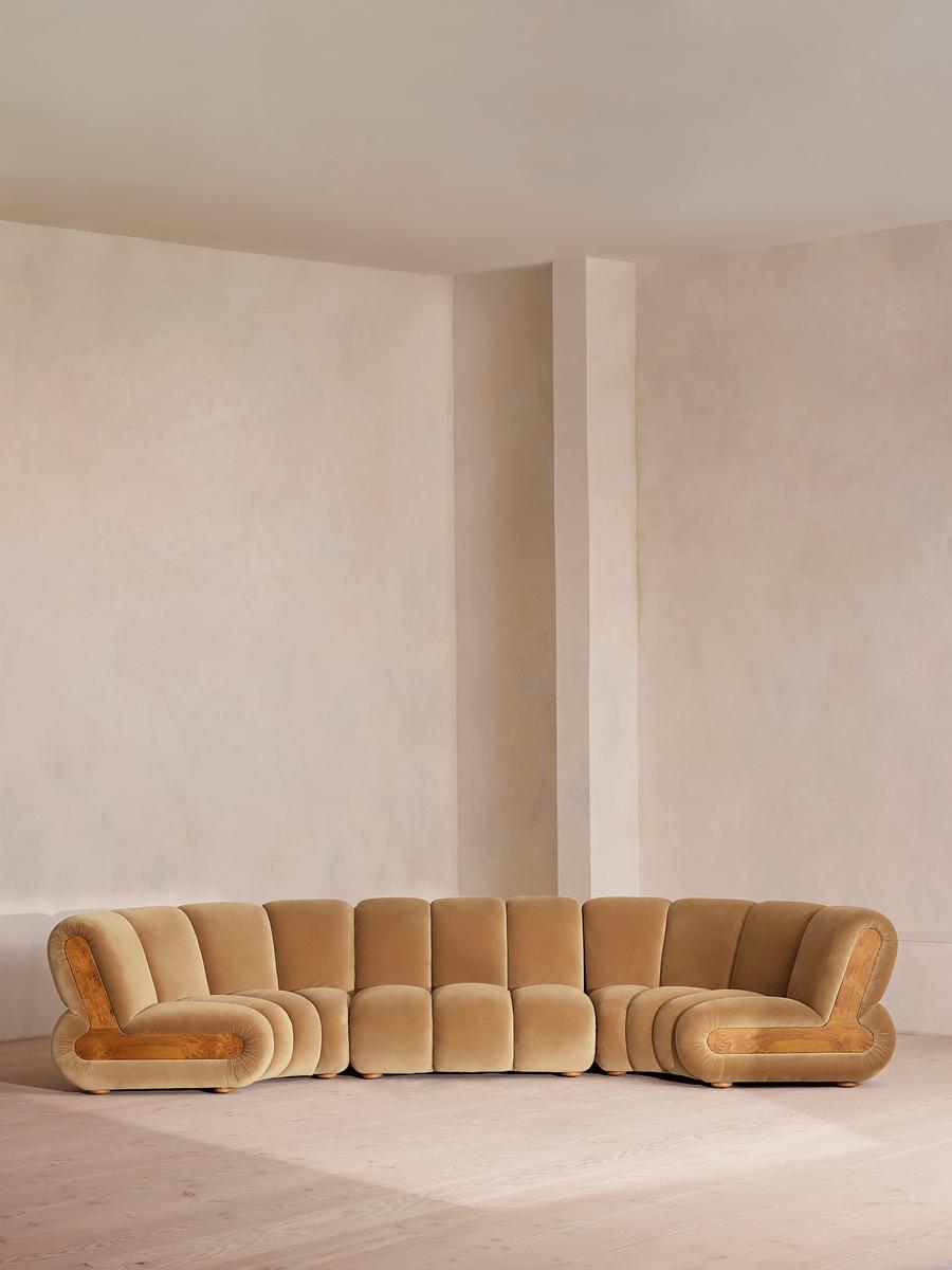 Noelle Modular Curved Sofa, Six Seater, Velvet Camel