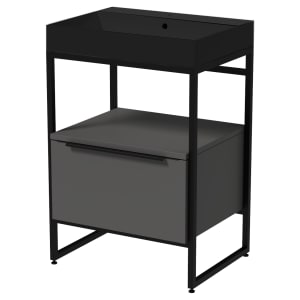 Wickes Rimini Onyx Grey Black Frame Freestanding Vanity Unit & Black Basin - 850 x 600mm