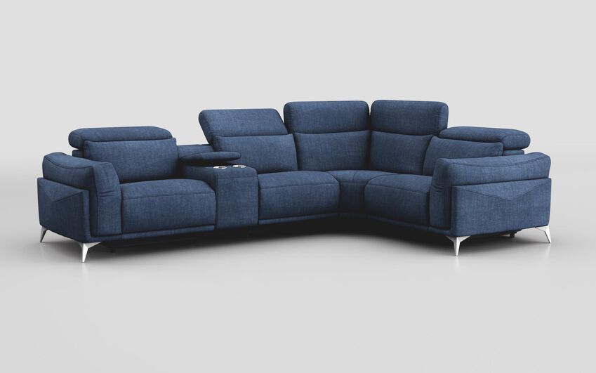 Blue Fabric Gattolino 2 Corner 1 Static Sofa with Manual Head Tilt & Console
