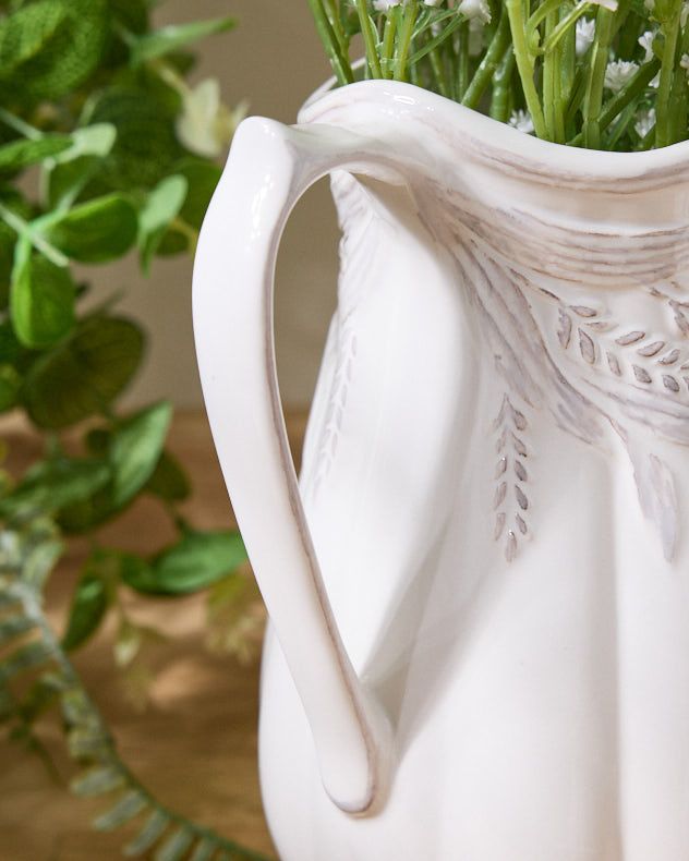 Dibor Traditional White Ceramic Table Decor Flower Jug Pitcher 2
