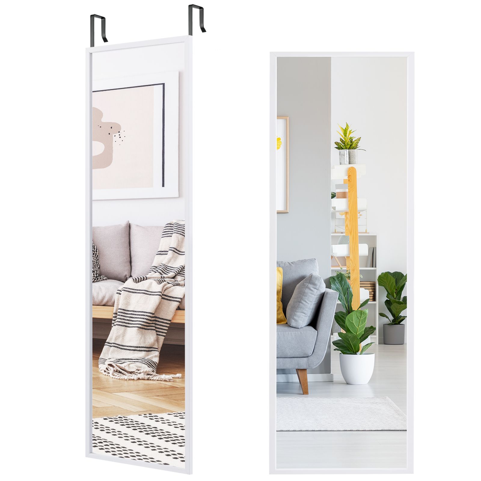 Costway 2 IN1 Full Length Mirror Over the Door Dressing Mirror Wall Mounted Makeup in White