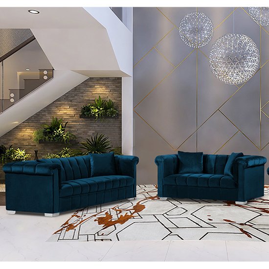 Kenosha Velour Fabric 2 Seater And 3 Seater Sofa In Peacock