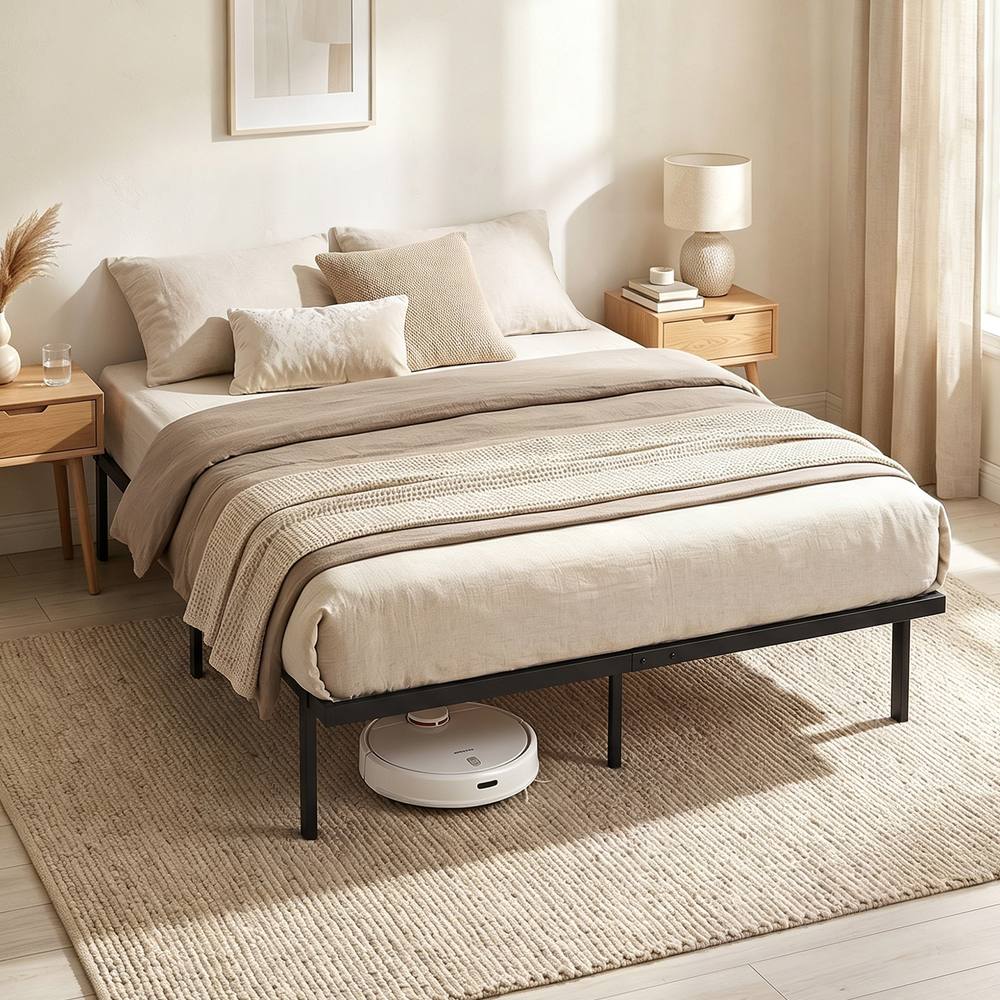 HOMCOM 5ft King Bed Frame with Underbed Storage, No Box Spring Needed in Black