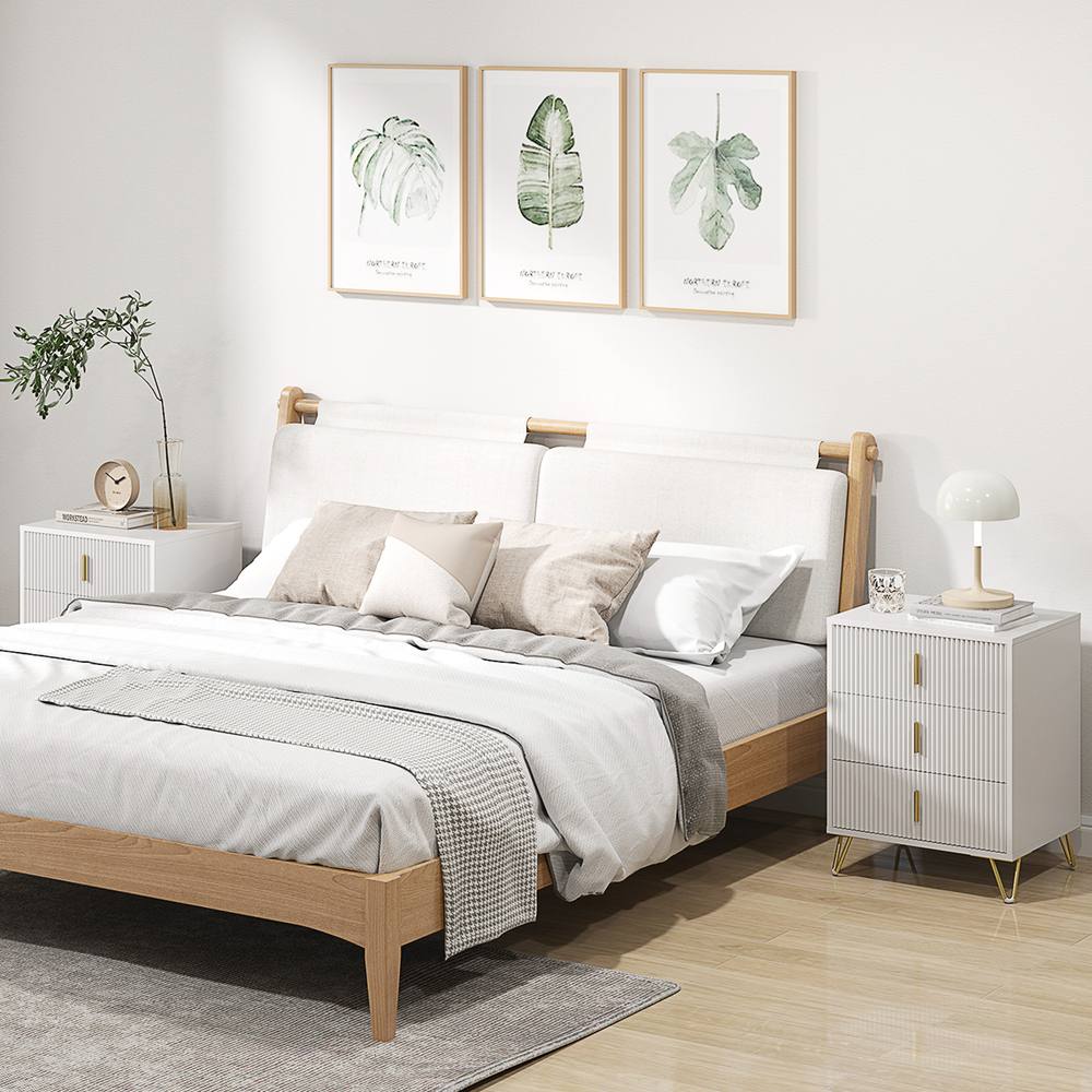HOMCOM 3 Drawer Dresser Set of 2, Chest of Drawers Storage Cabinet, White