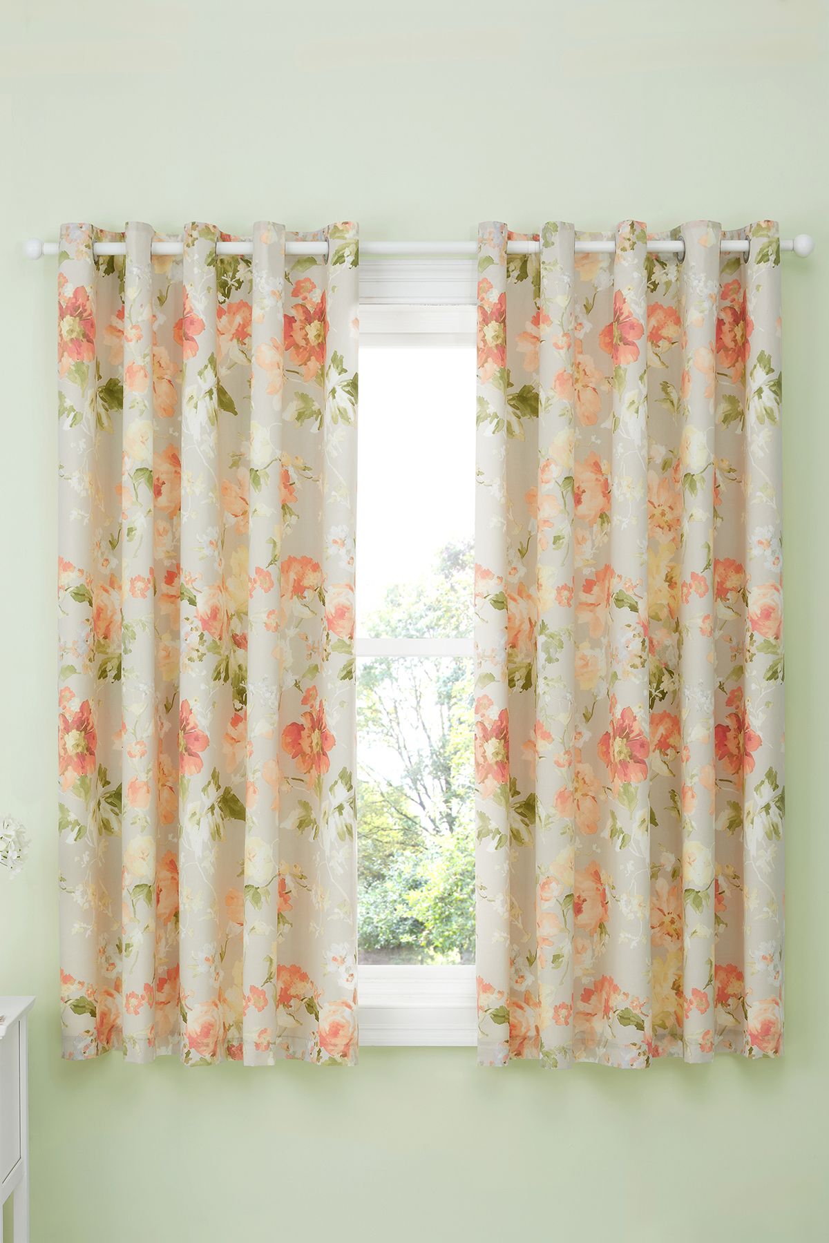 Dreams & Drapes 'Florette' Hand Painted Floral Print Light Filtering Eyelet Curtains in Natural