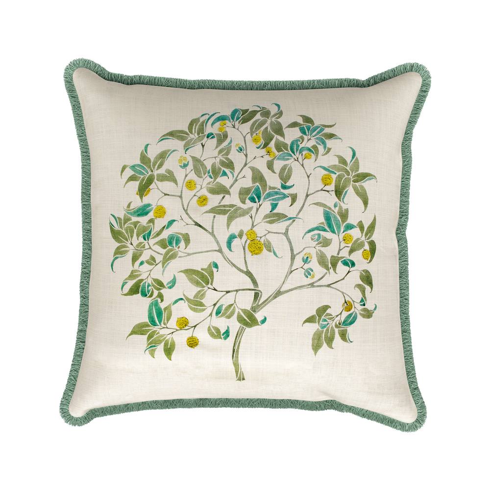 V&A 'The Ornamental Tree' Cotton Cushion in Green
