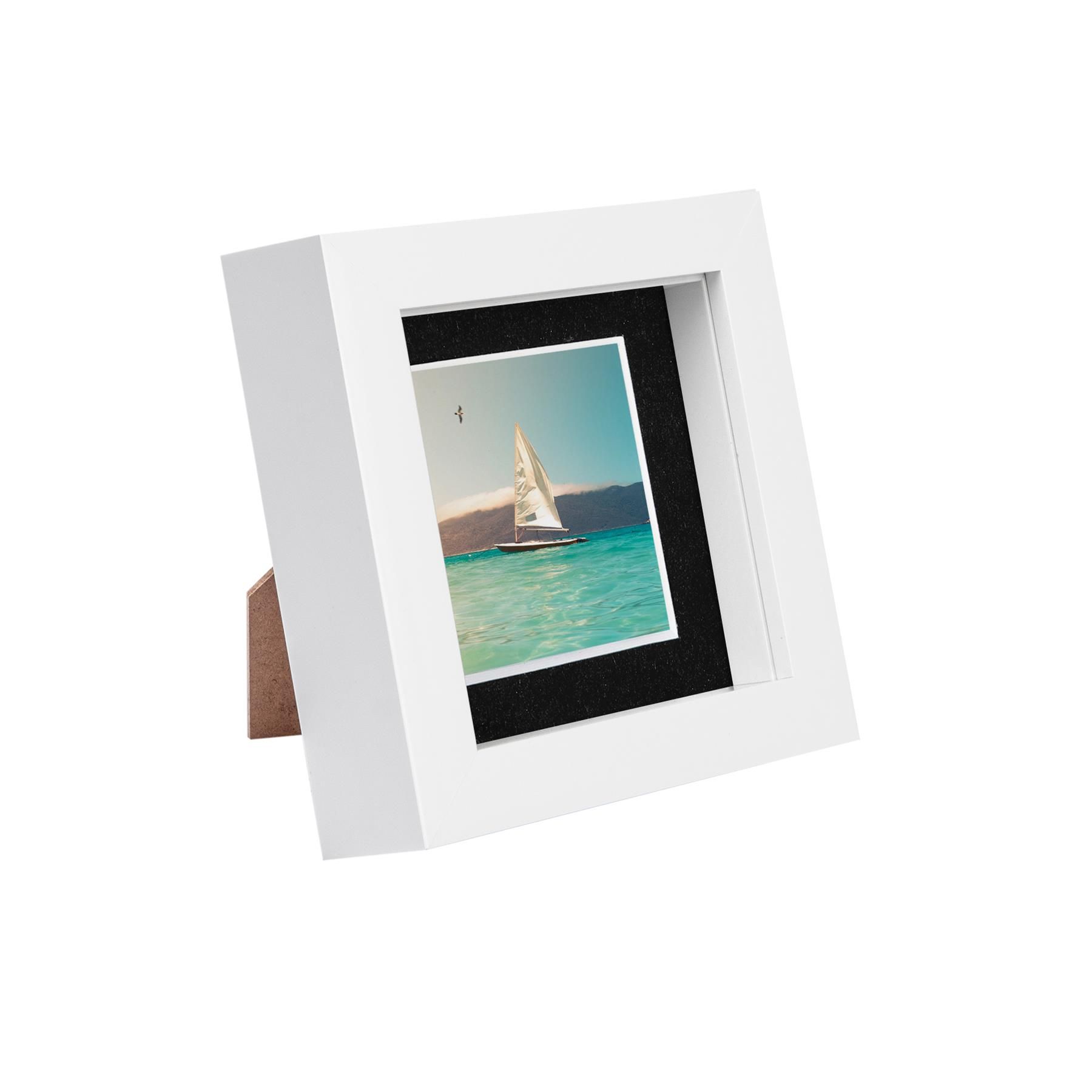 Nicola Spring 4" x 4" White 3D Box Photo Frame - 2" x 2" Mount in Black