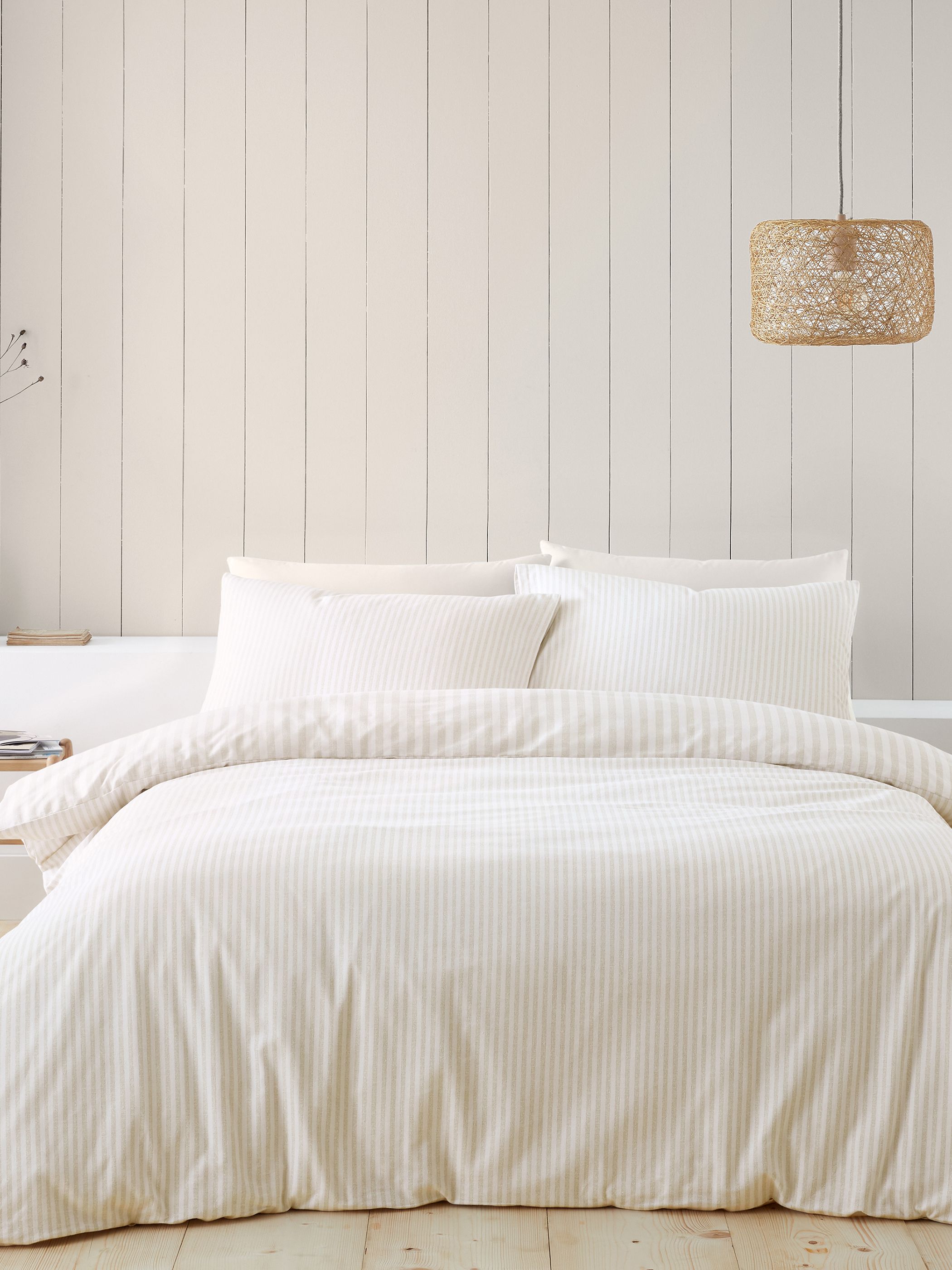 Catherine Lansfield Brushed Stripe 100% Cotton Duvet Cover Set in Natural 2