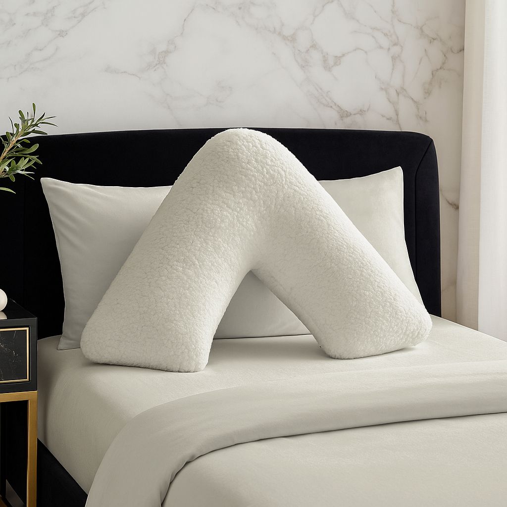 Snug City Teddy Bear Fleece Super Soft Cosy V Shape Pillowcase in Cream