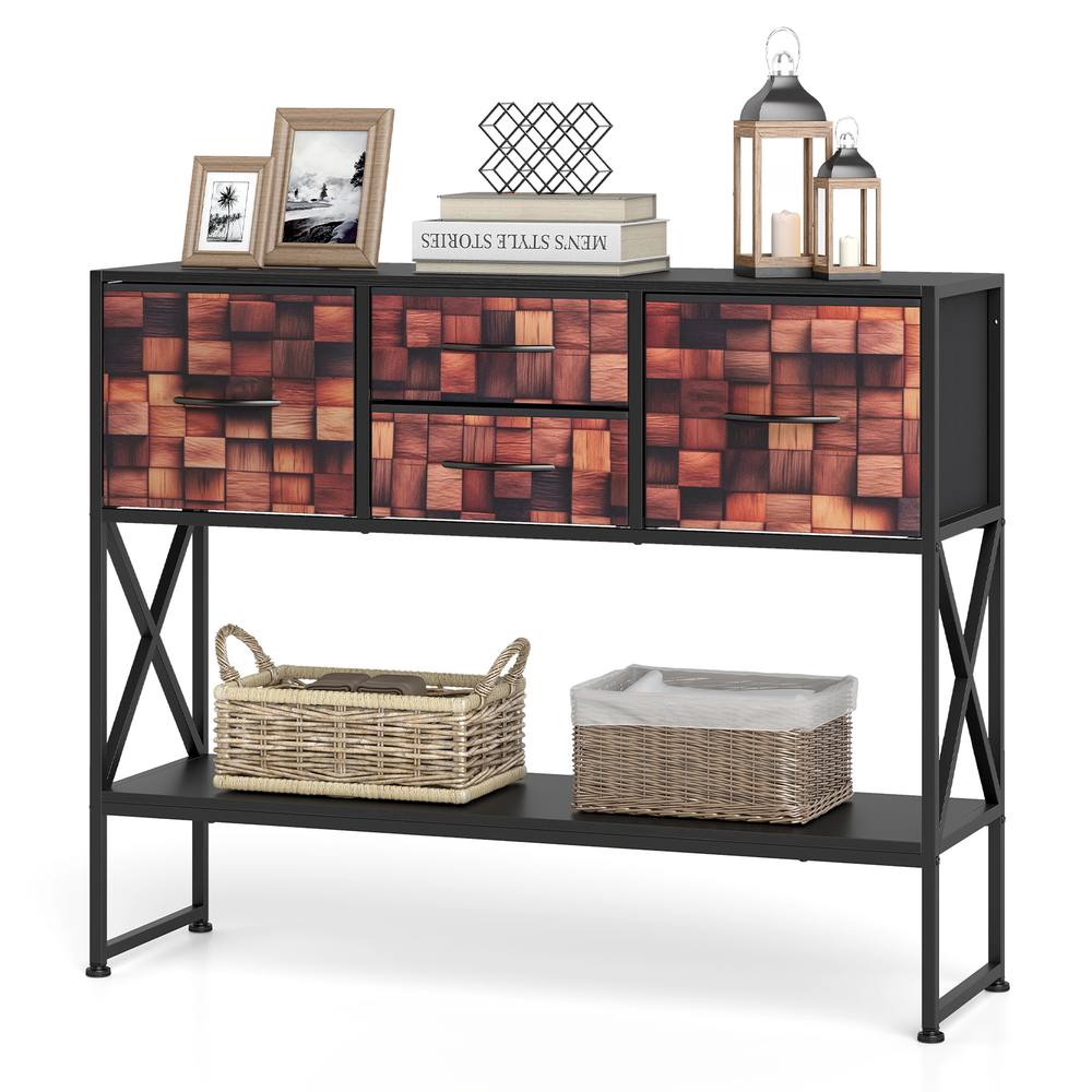 Costway Console Table Sofa Table w/ 4 Fabric Drawers & Shelf Entryway Table