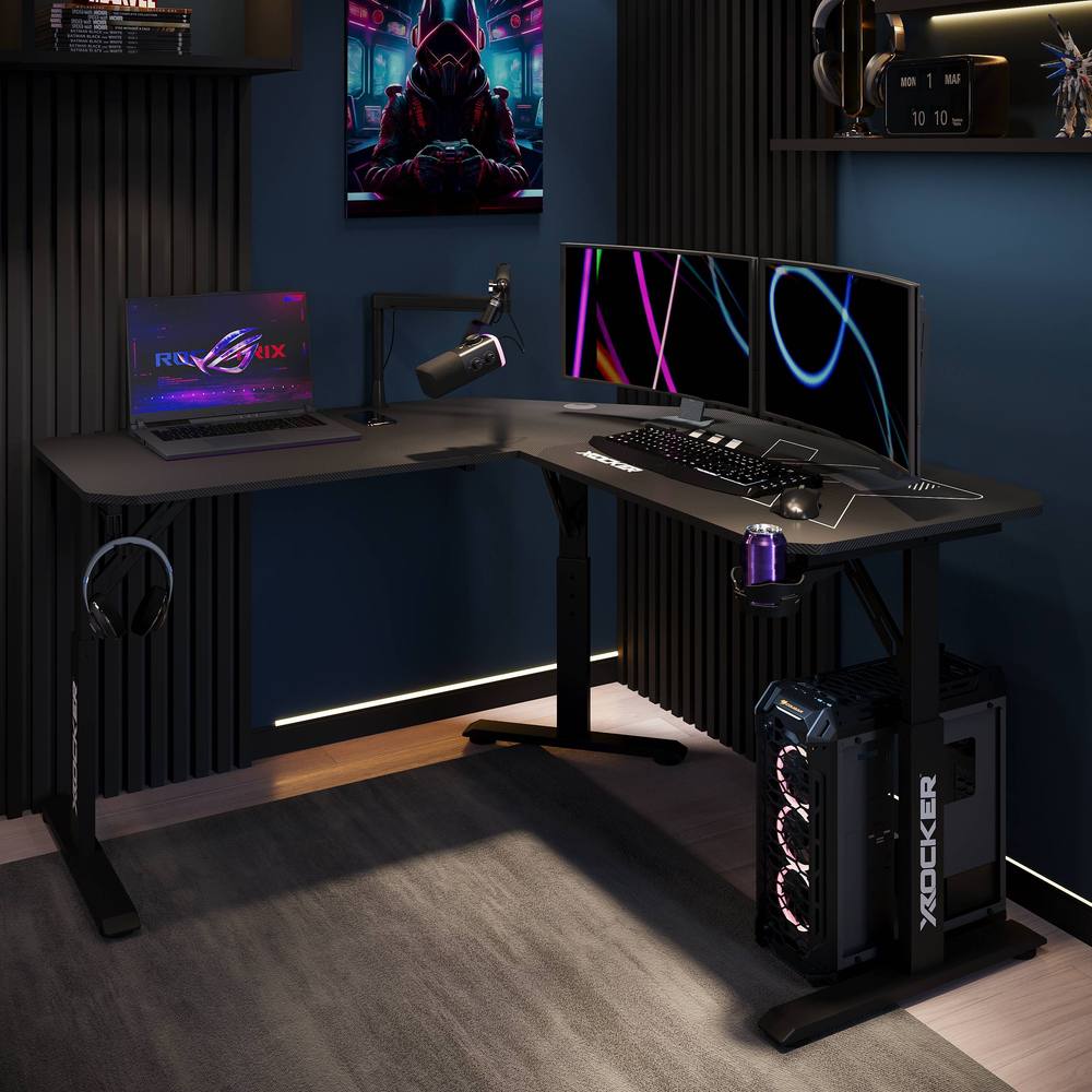 X Rocker Cougar 140cm Height Adjustable Corner Gaming Desk & Mousepad - Black
