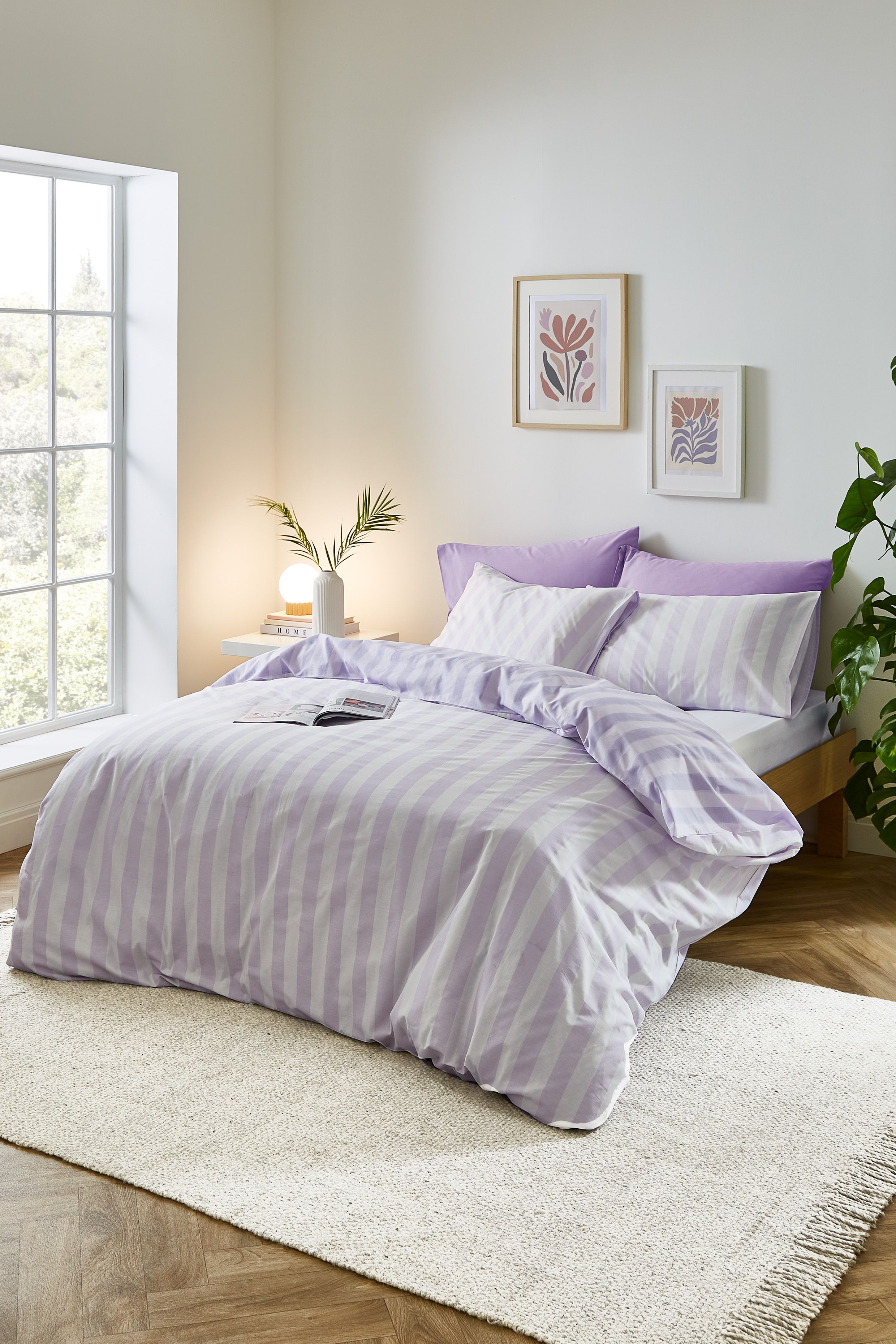 Sassy B 'Stripe Tease' Reversible Duvet Cover Set in Lilac