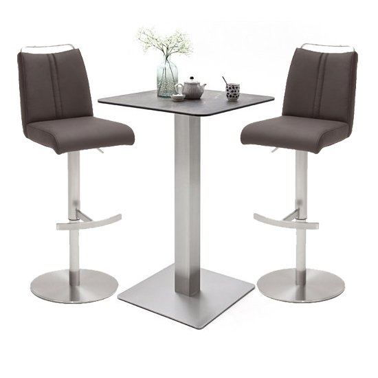 Soho Glass Bar Table With 2 Giulia Brown Leather Stools
