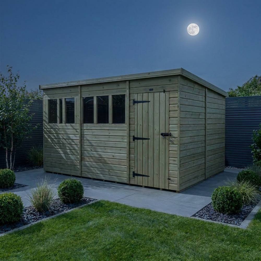 Buttercup Farm 17ft x 10ft Pent Garden Shed Single Door With Windows - Timber in Brown 3