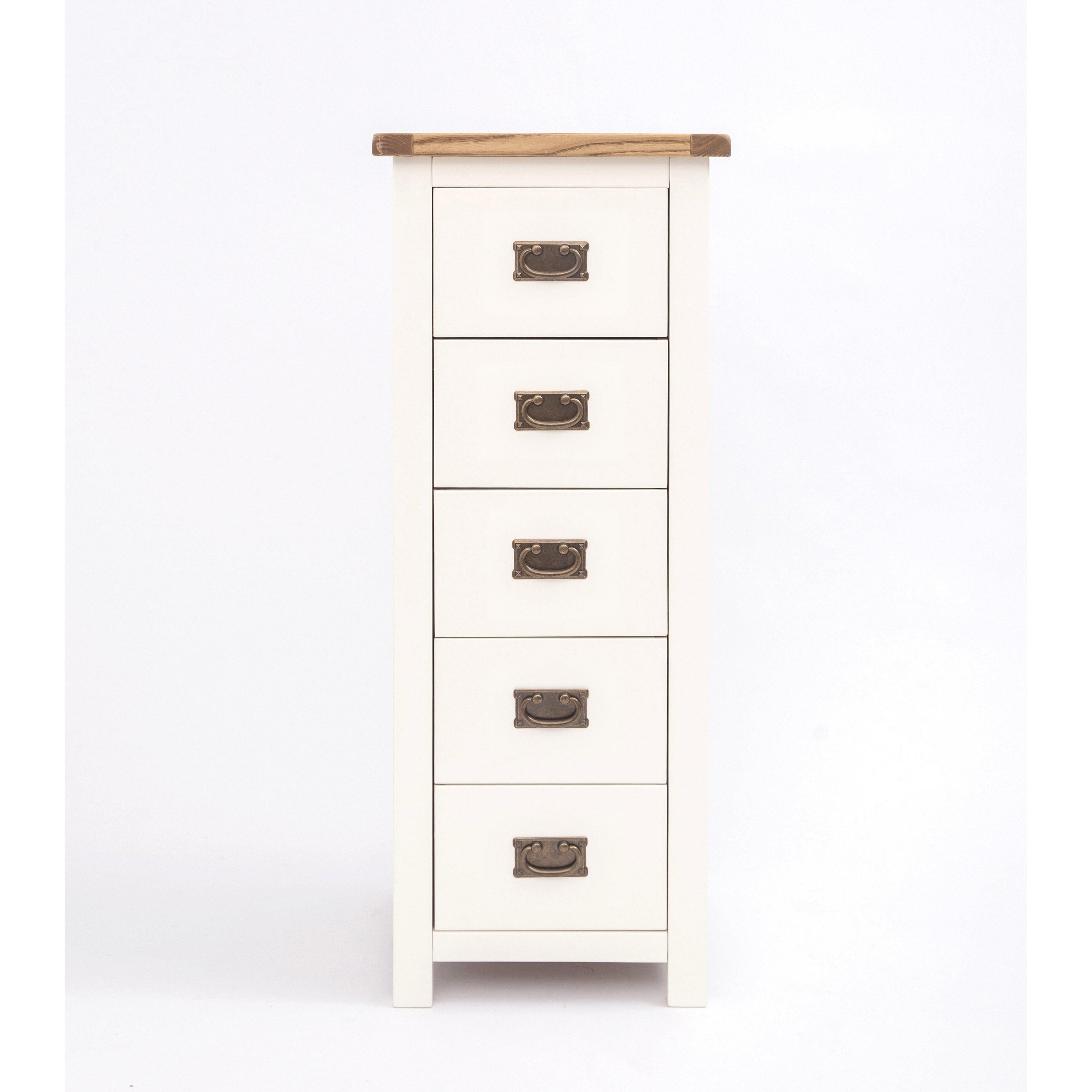 Cabinet Bits Lovere 5 Drawer Narrow Chest of Drawers Bras Drop Handle in Off-White
