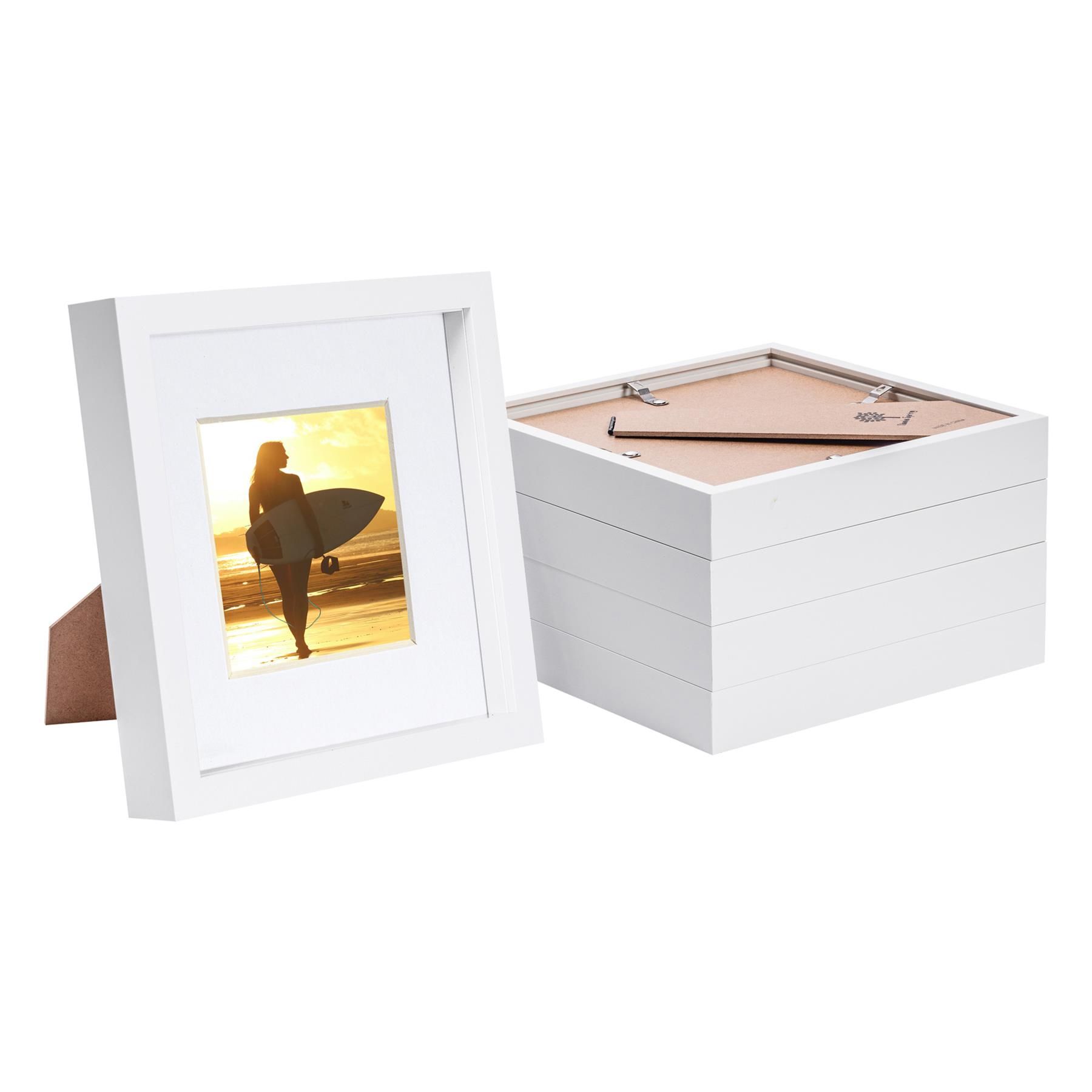 Nicola Spring 8" x 8" White 3D Box Photo Frames - 4" x 4" Mount - Pack of 5 1