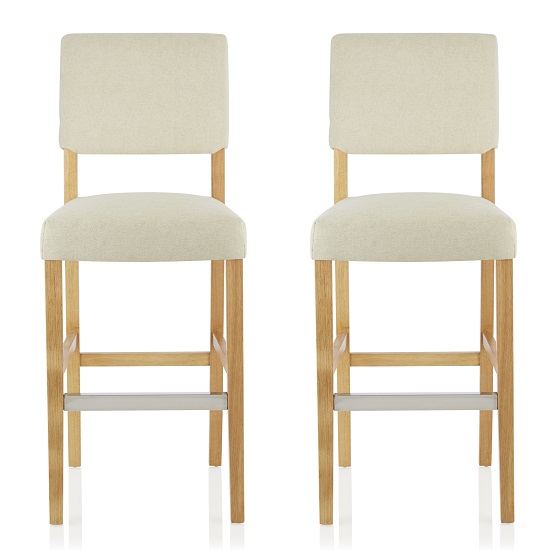 Vibio Bar Stools In Cream Fabric And Oak Legs In A Pair