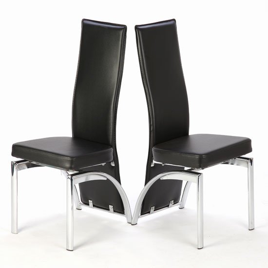 Romeo Black Dining Chairs With Chrome Legs In Pair
