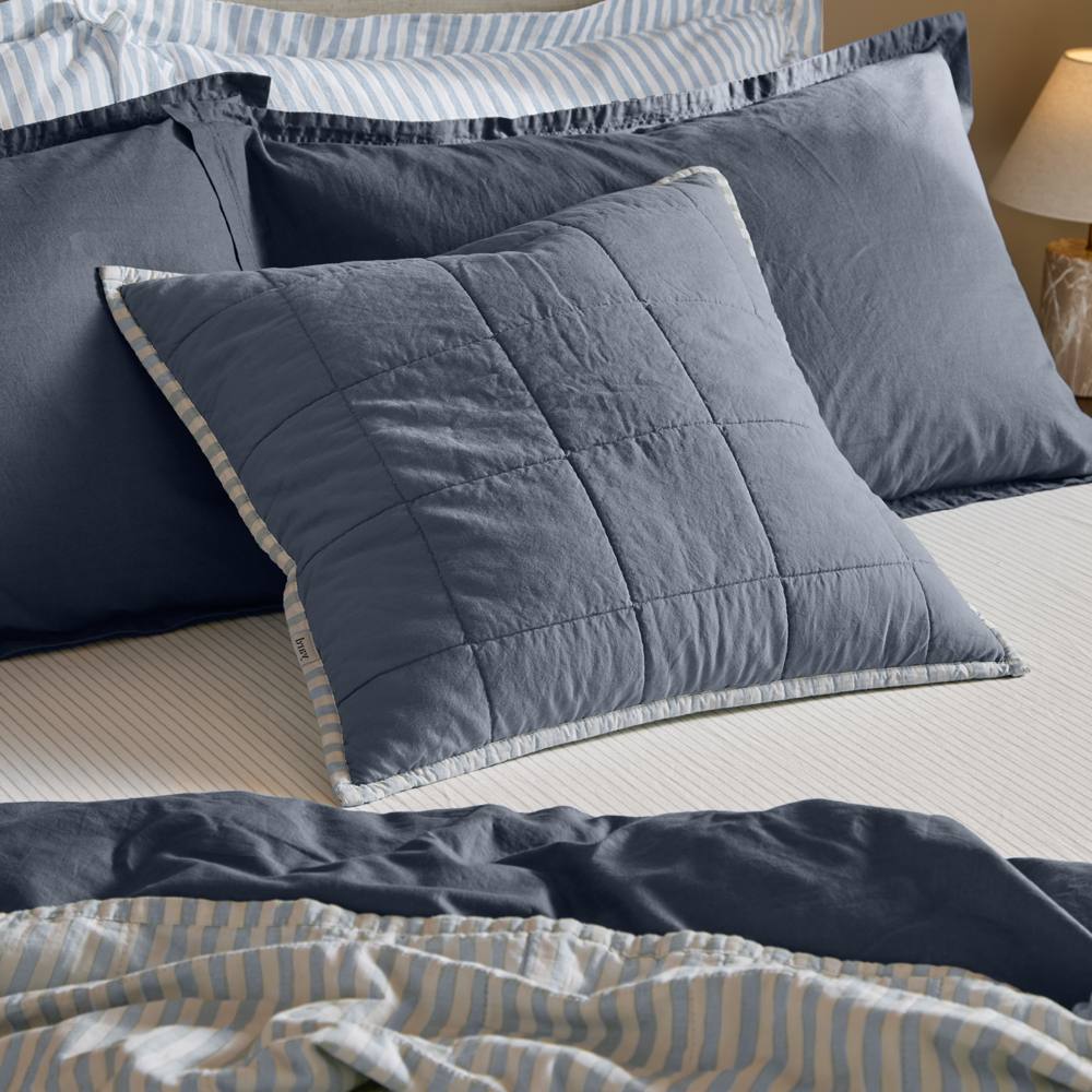 Yard Hebden Striped 100% Cotton Cushion in Pale Blue