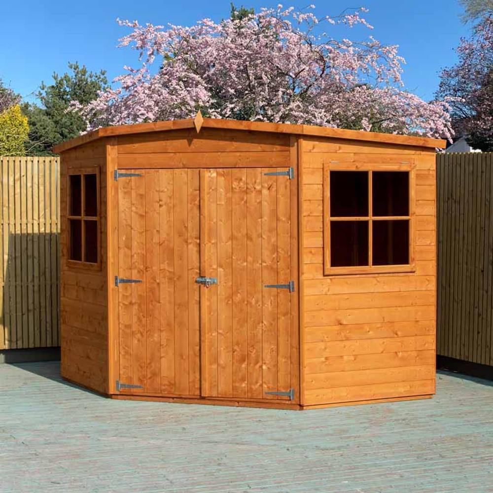 Shires Corner Shed Double Doors Tongue & Groove Garden Shed 8x8 ft in Brown 2