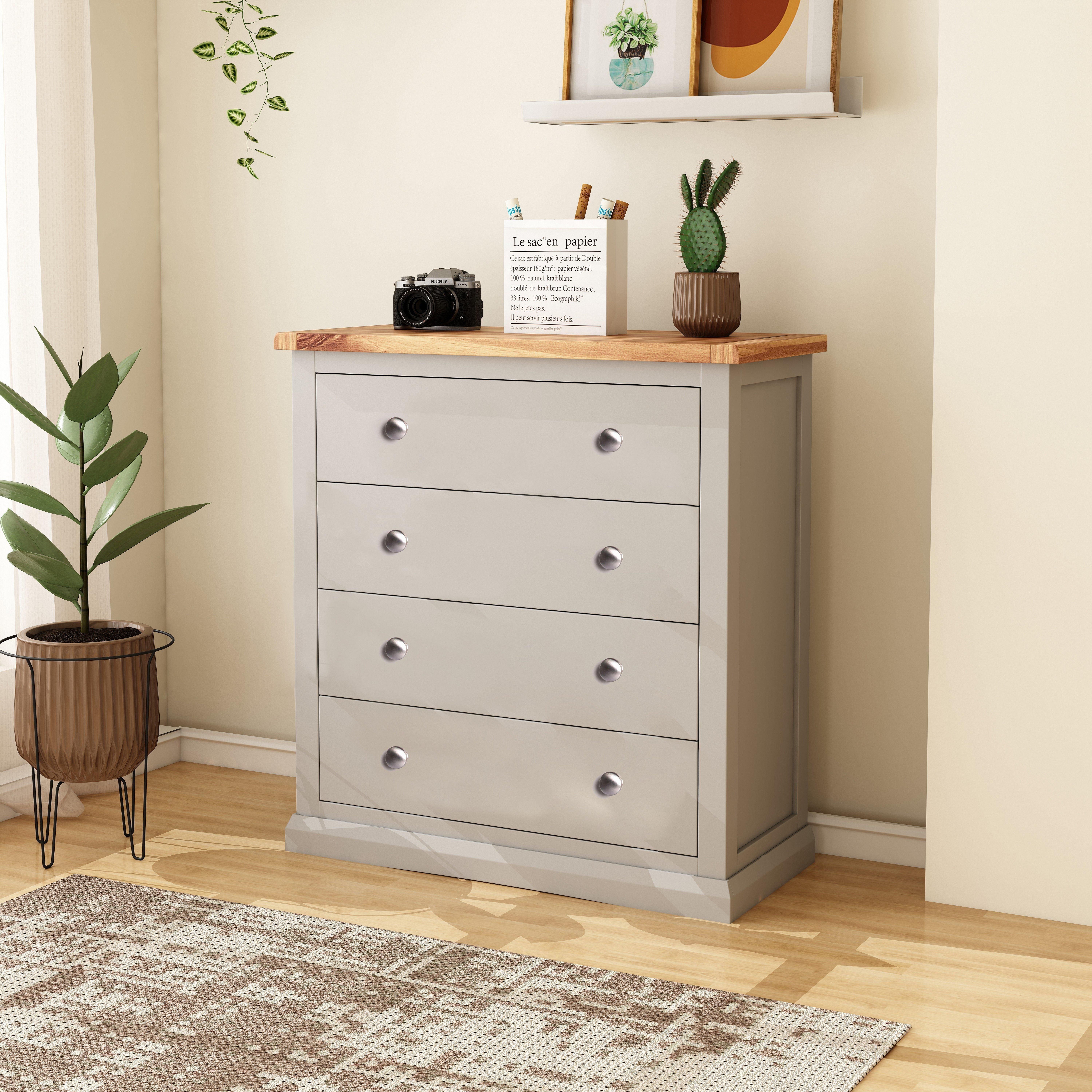 Cabinet Bits Loreo 4 Drawer Chest of Drawers Chrome Knob in Light Grey