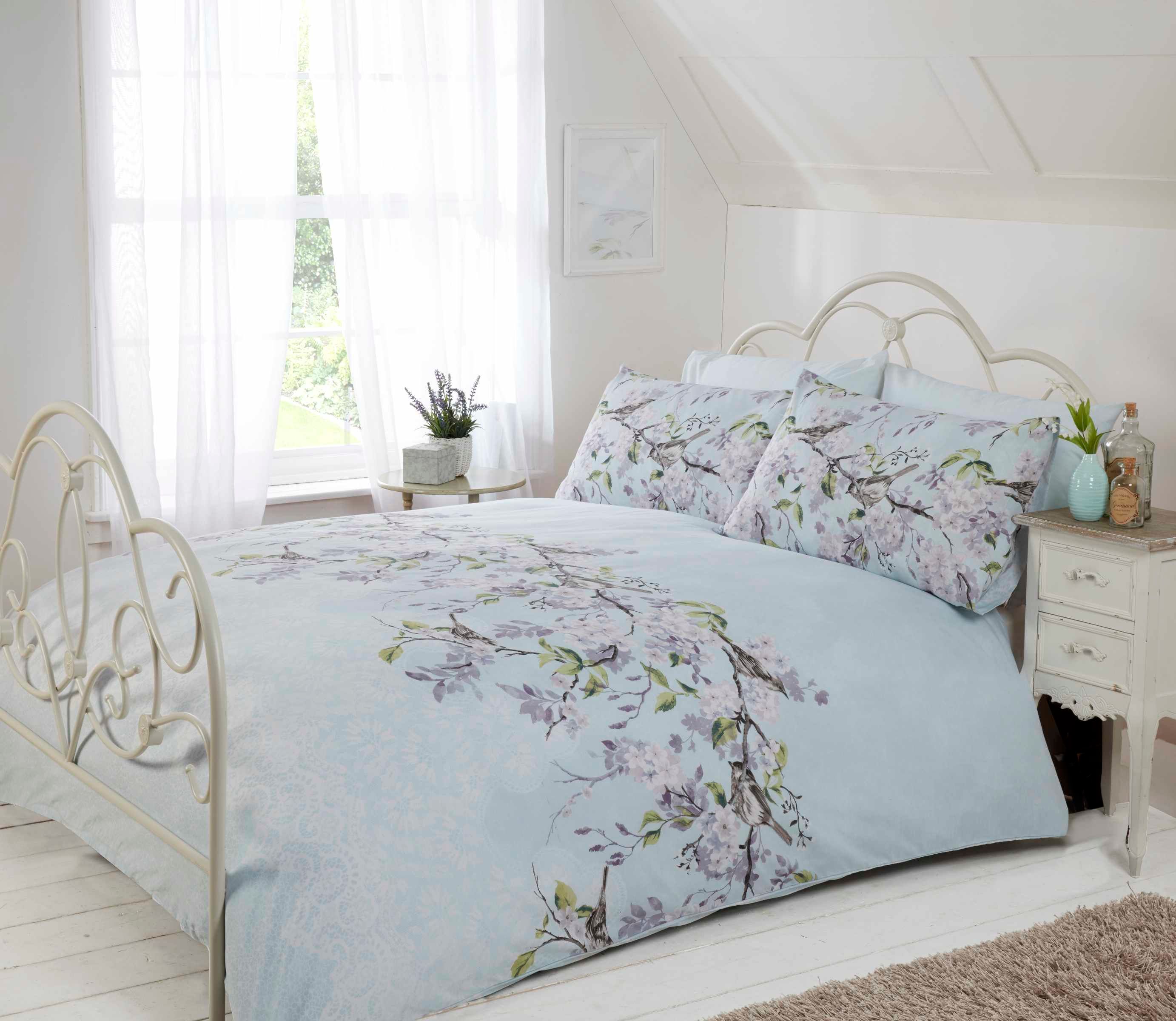 Rapport Home Eloise Floral Polycotton Duvet Cover Set with Pillowcase in Duck Egg Blue