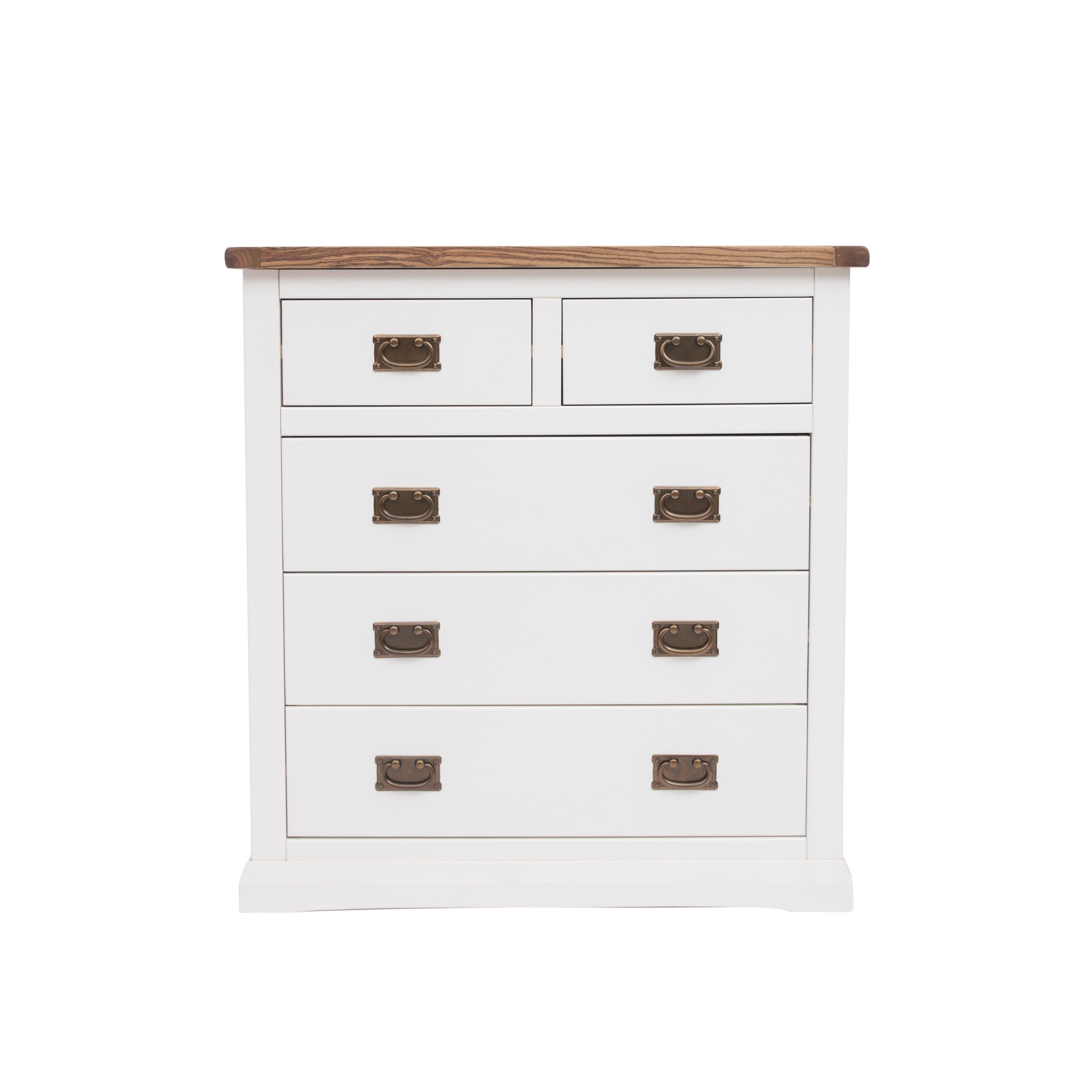Cabinet Bits Cosenza 5 Drawer Chest of Drawers Bras Drop Handle in Off-White